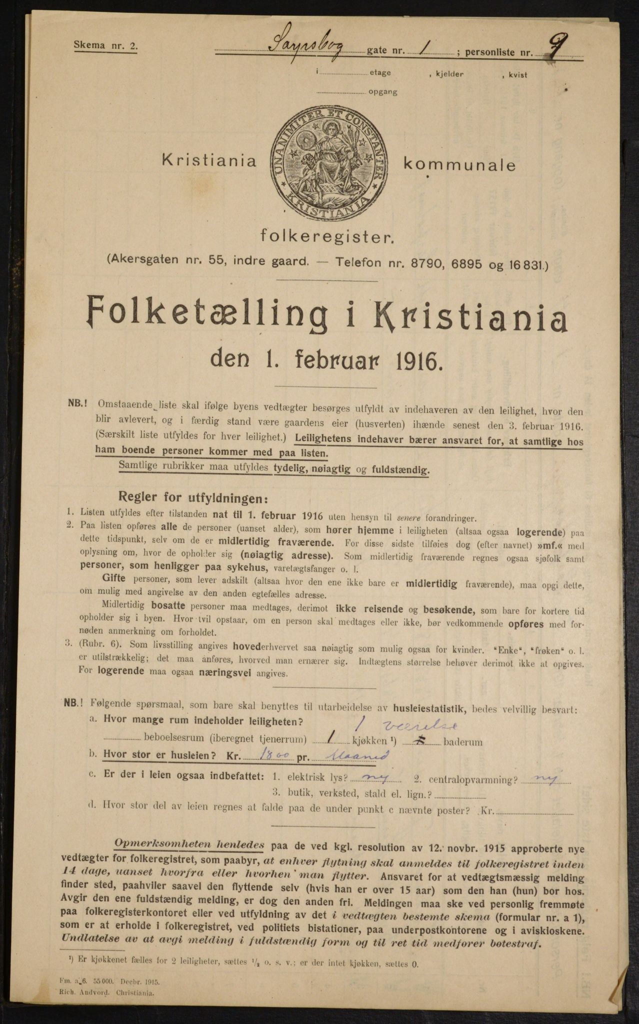 OBA, Municipal Census 1916 for Kristiania, 1916, p. 91303