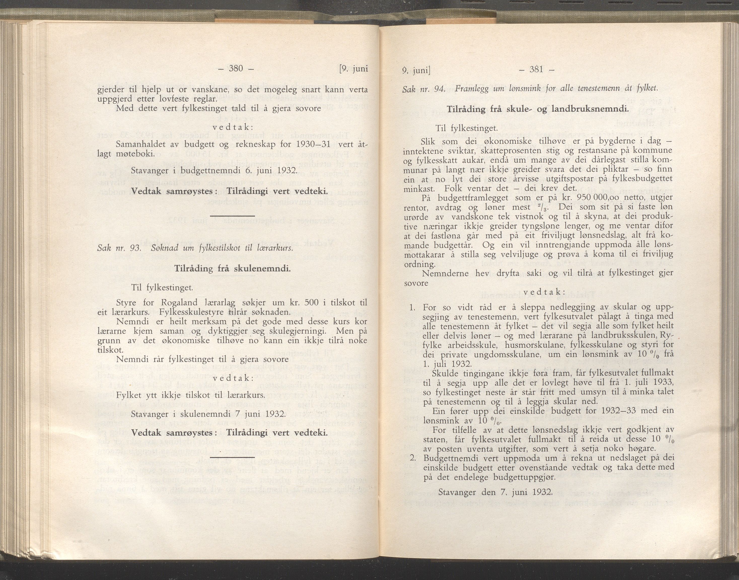 Rogaland fylkeskommune - Fylkesrådmannen , IKAR/A-900/A/Aa/Aaa/L0051: Møtebok , 1932, p. 380-381