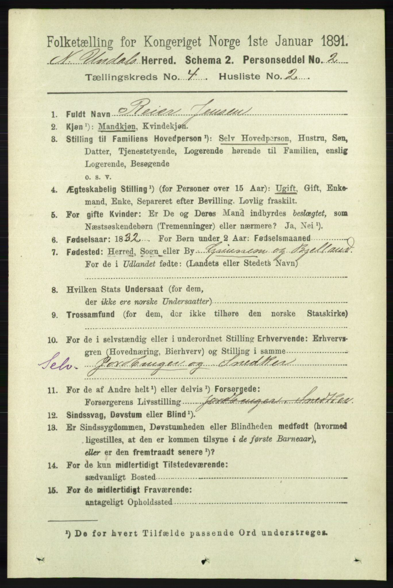 RA, 1891 census for 1028 Nord-Audnedal, 1891, p. 1102