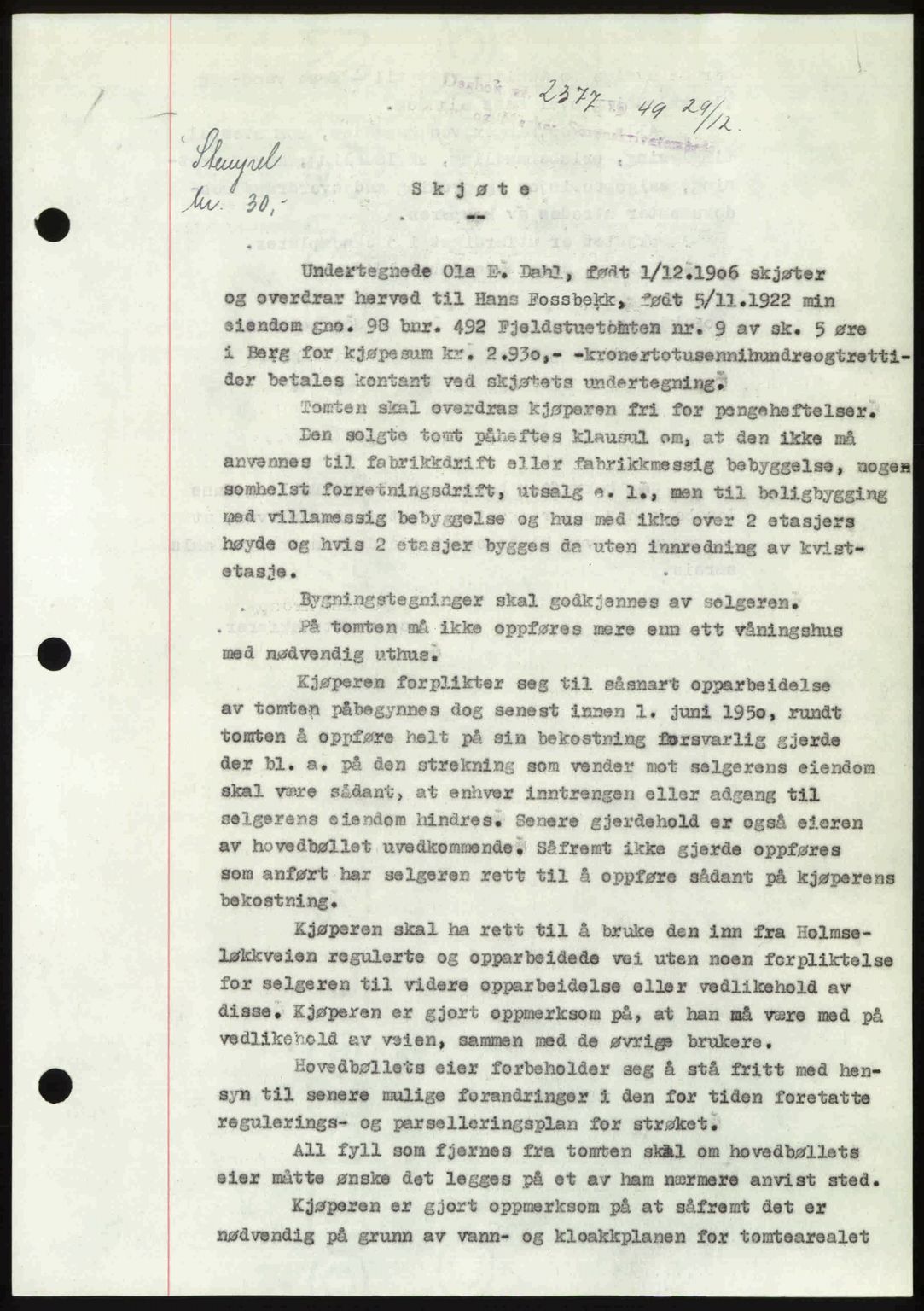 Idd og Marker sorenskriveri, AV/SAO-A-10283/G/Gb/Gbb/L0013: Mortgage book no. A13, 1949-1950, Diary no: : 2377/1949