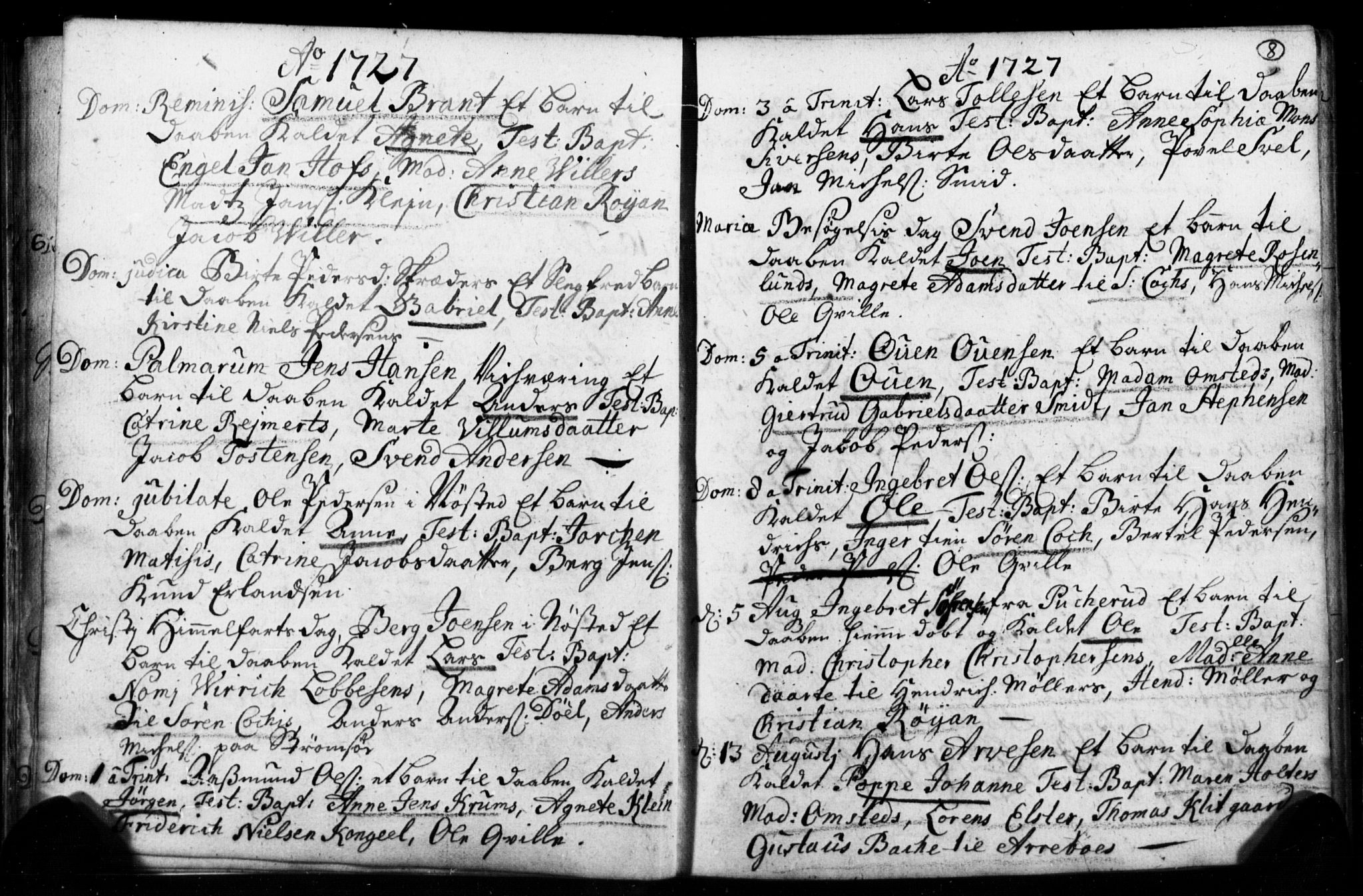 Strømsø kirkebøker, AV/SAKO-A-246/F/Fb/L0001: Parish register (official) no. II 1, 1725-1737, p. 8