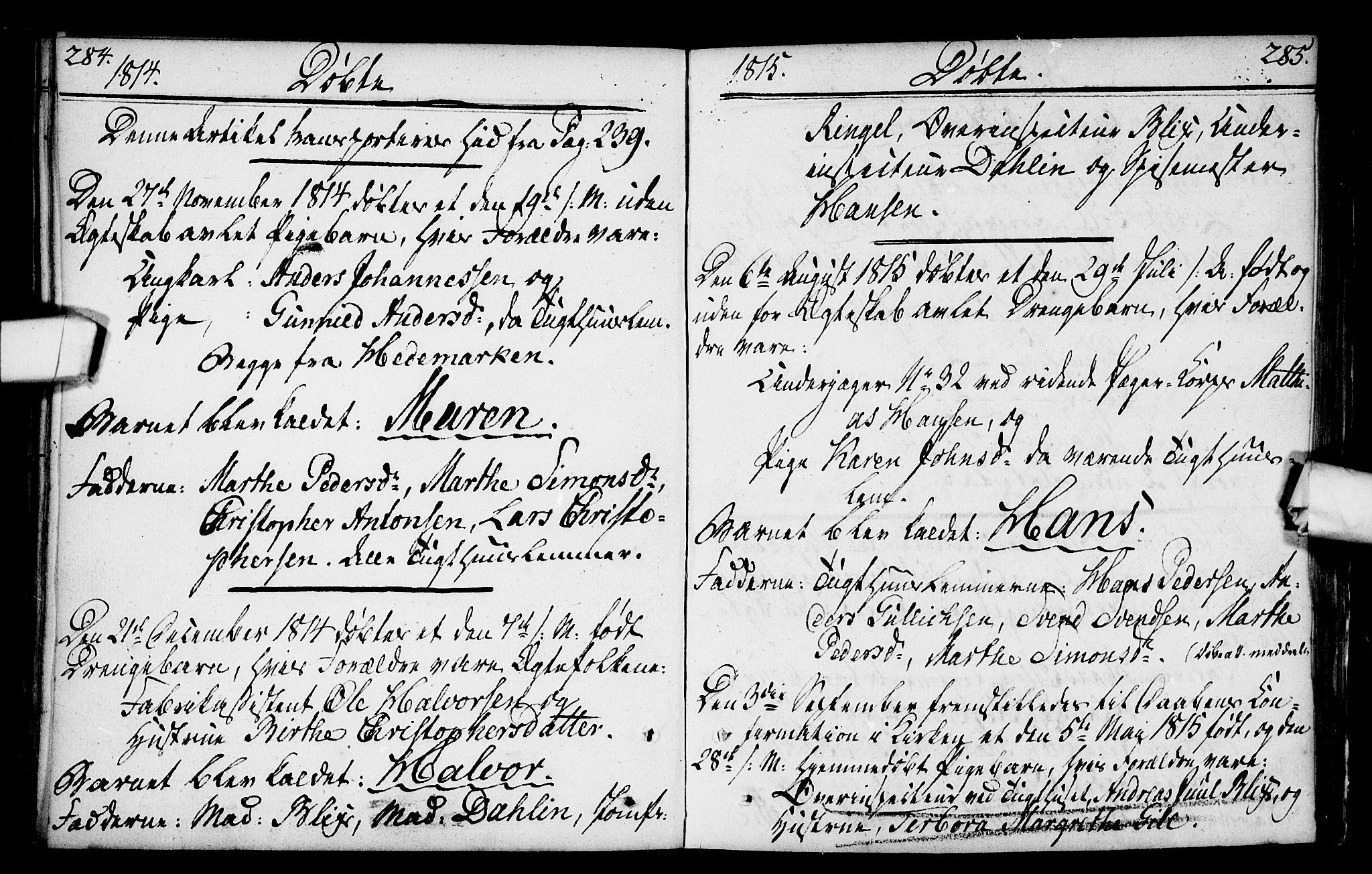 Kristiania tukthusprest Kirkebøker, SAO/A-10881/F/Fa/L0001: Parish register (official) no. 1, 1758-1828, p. 284-285