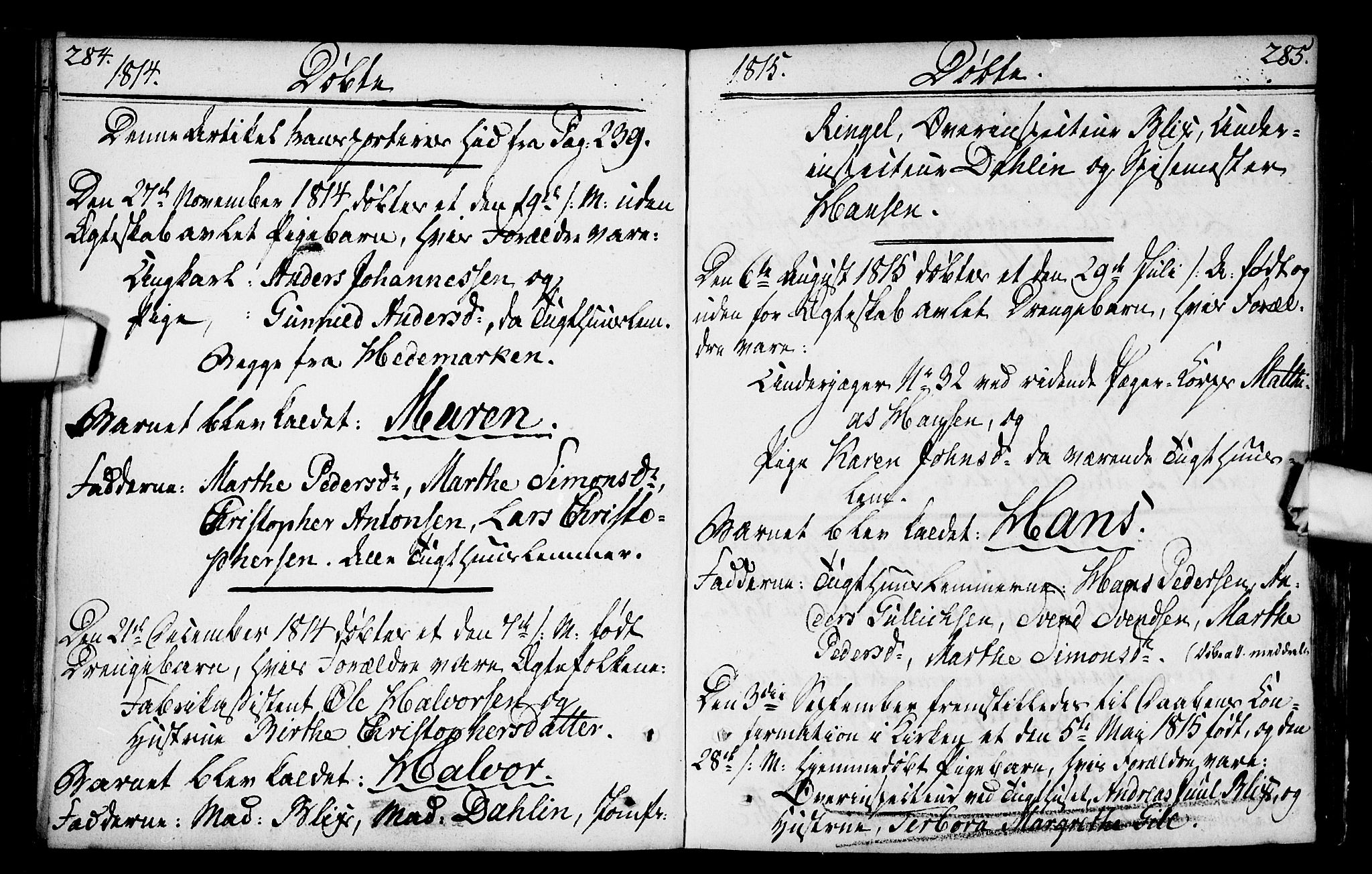 Kristiania tukthusprest Kirkebøker, AV/SAO-A-10881/F/Fa/L0001: Parish register (official) no. 1, 1758-1828, p. 284-285