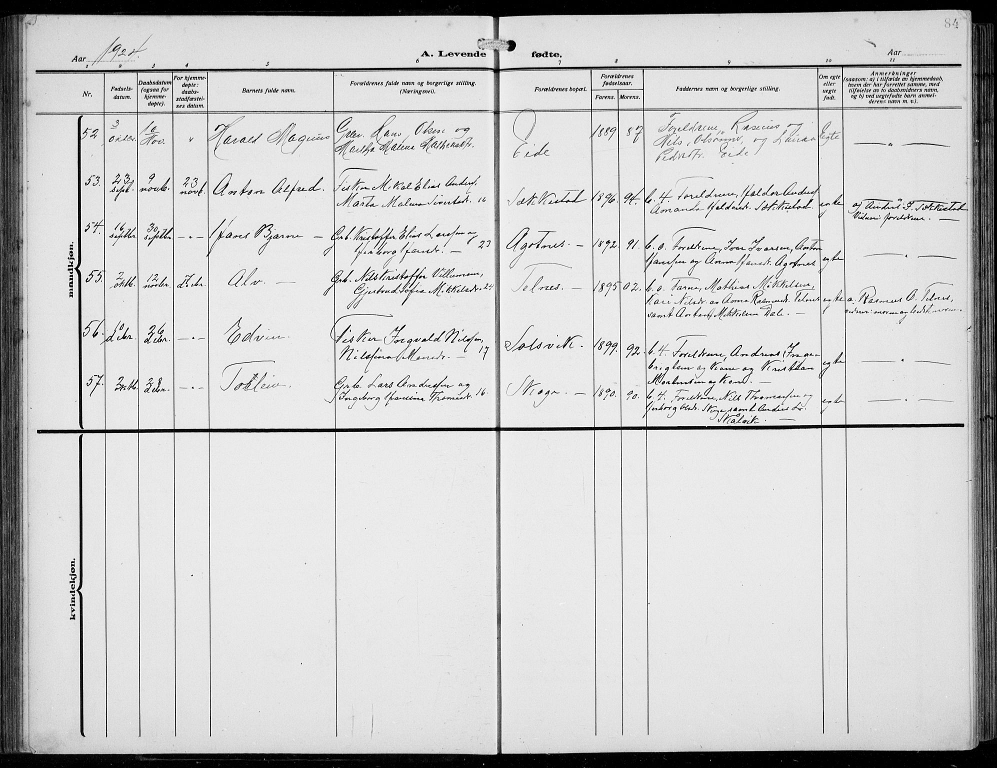 Fjell sokneprestembete, AV/SAB-A-75301/H/Hab: Parish register (copy) no. A  6, 1918-1936, p. 84