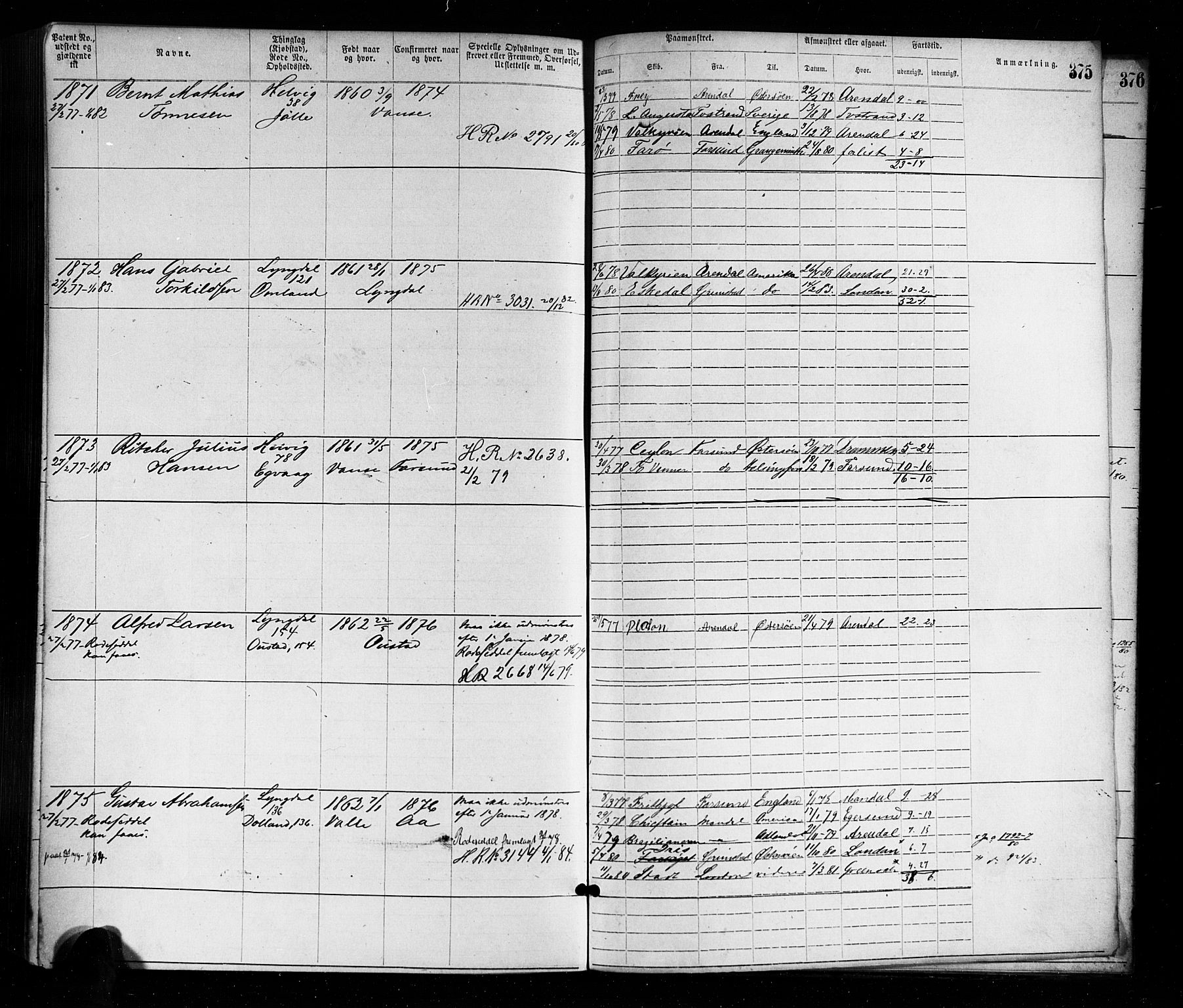 Farsund mønstringskrets, AV/SAK-2031-0017/F/Fa/L0001: Annotasjonsrulle nr 1-1920 med register, M-1, 1869-1877, p. 407