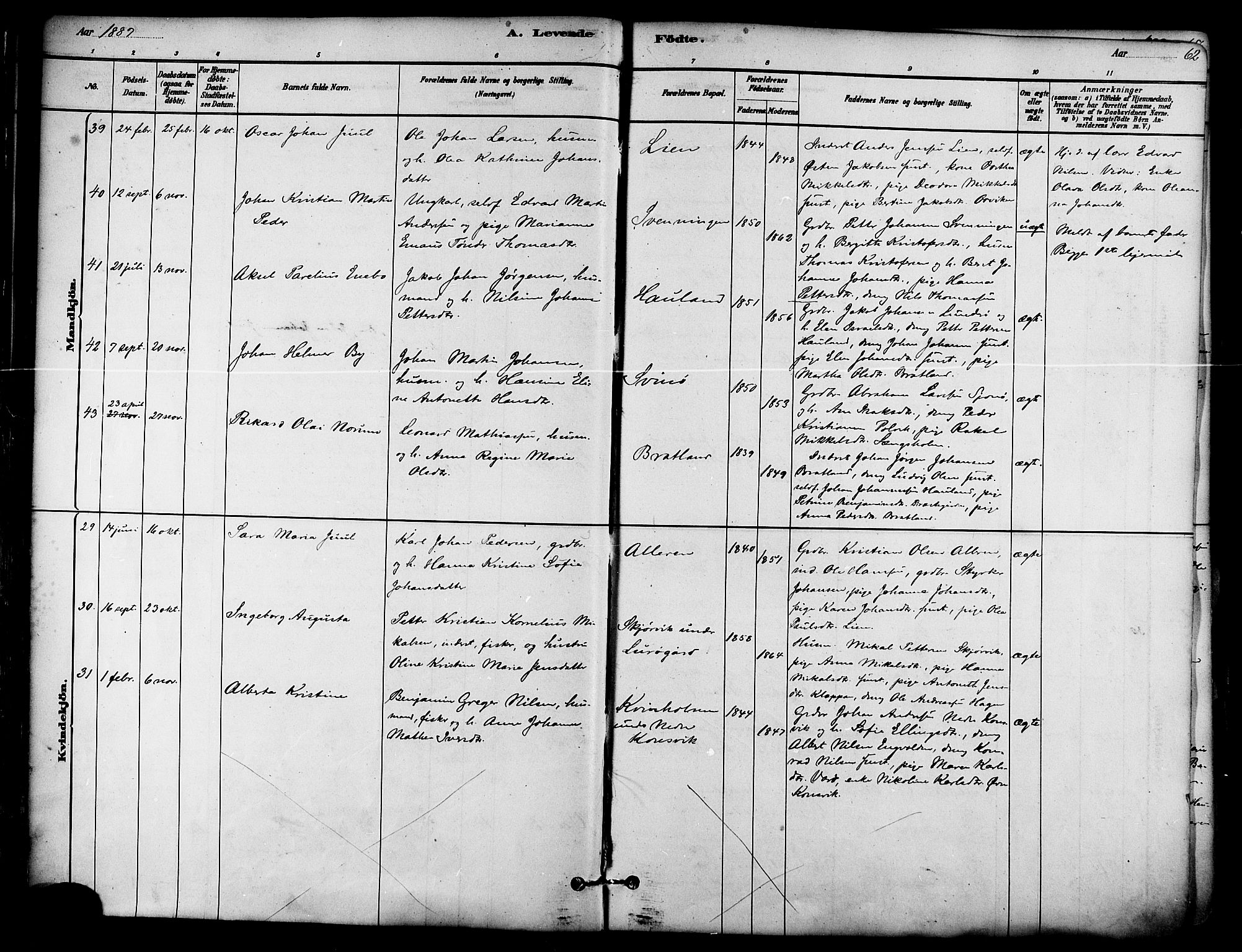 Ministerialprotokoller, klokkerbøker og fødselsregistre - Nordland, AV/SAT-A-1459/839/L0568: Parish register (official) no. 839A05, 1880-1902, p. 62