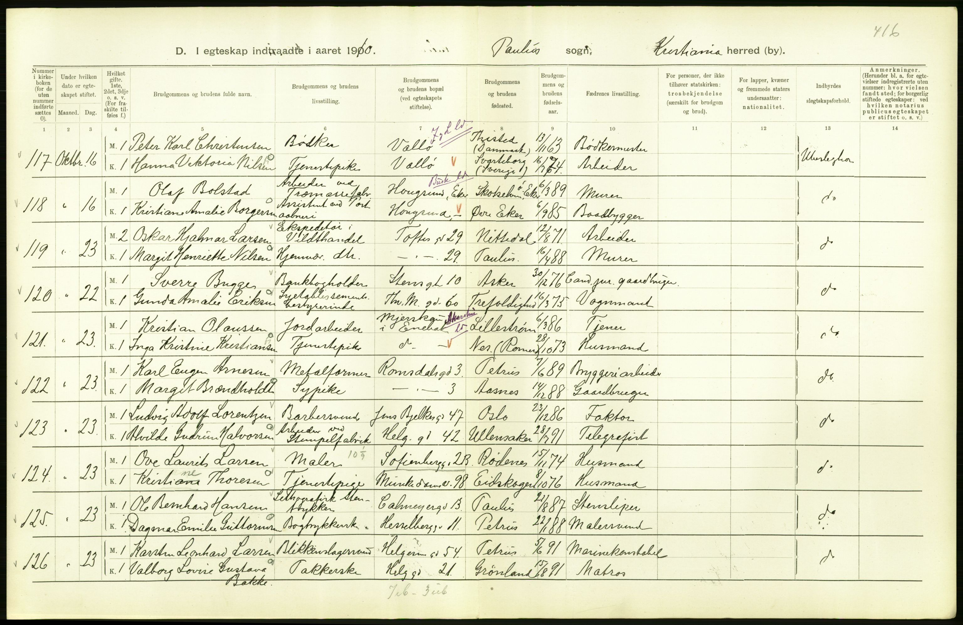 Statistisk sentralbyrå, Sosiodemografiske emner, Befolkning, AV/RA-S-2228/D/Df/Dfa/Dfah/L0009: Kristiania: Gifte og dødfødte., 1910, p. 92