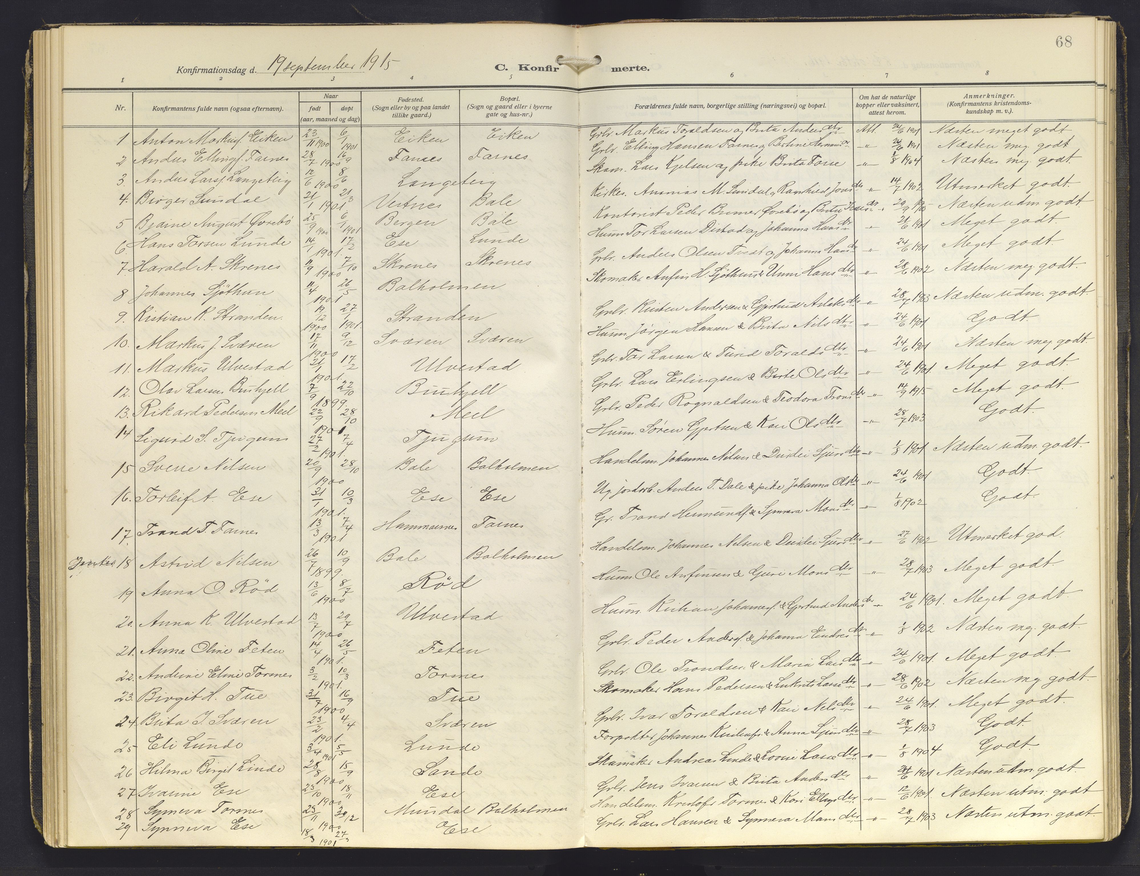 Balestrand sokneprestembete, AV/SAB-A-79601/H/Haa/Haab/L0002: Parish register (official) no. B 2, 1911-1932, p. 68