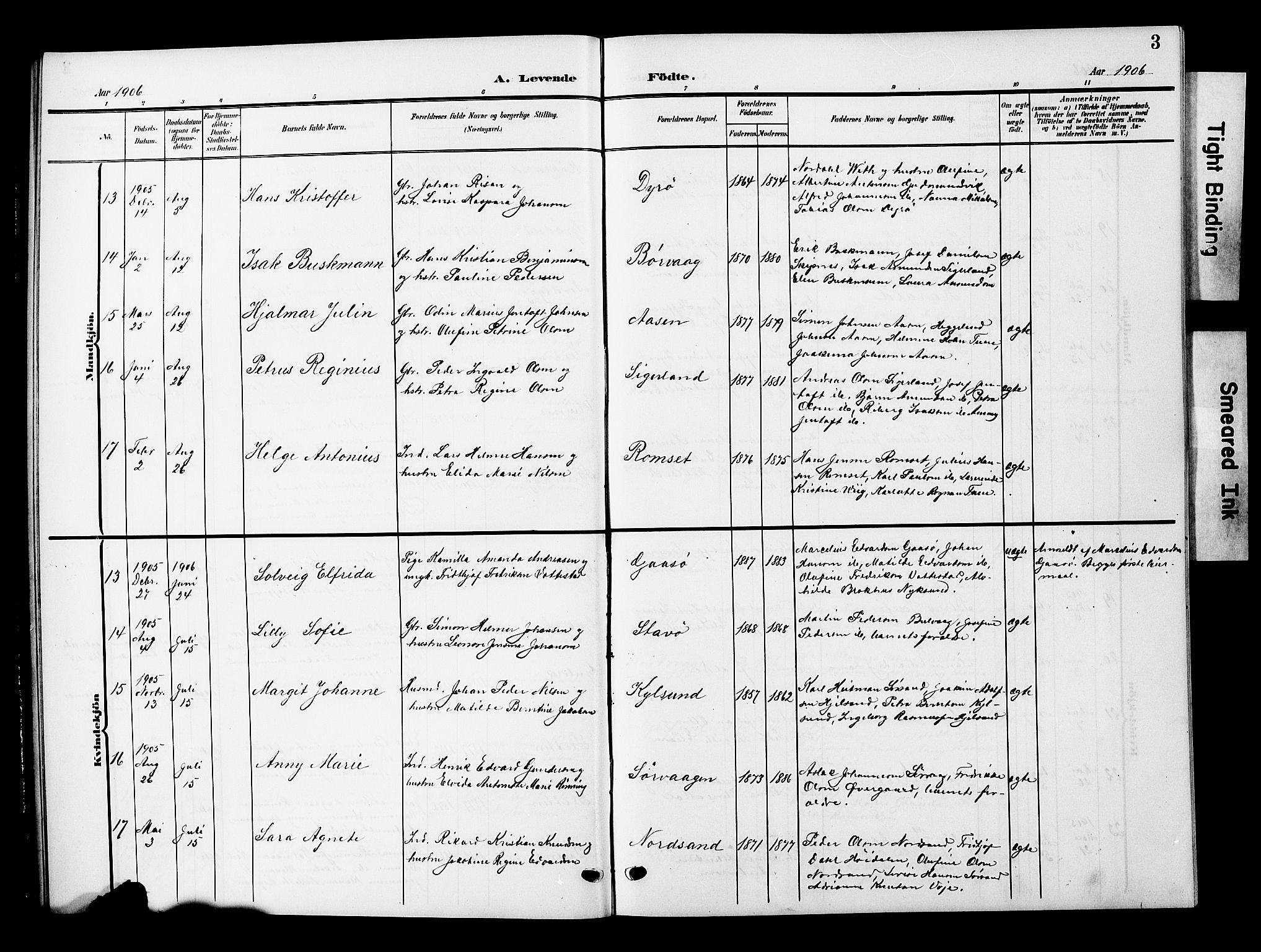 Ministerialprotokoller, klokkerbøker og fødselsregistre - Nordland, AV/SAT-A-1459/893/L1350: Parish register (copy) no. 893C05, 1906-1927, p. 3