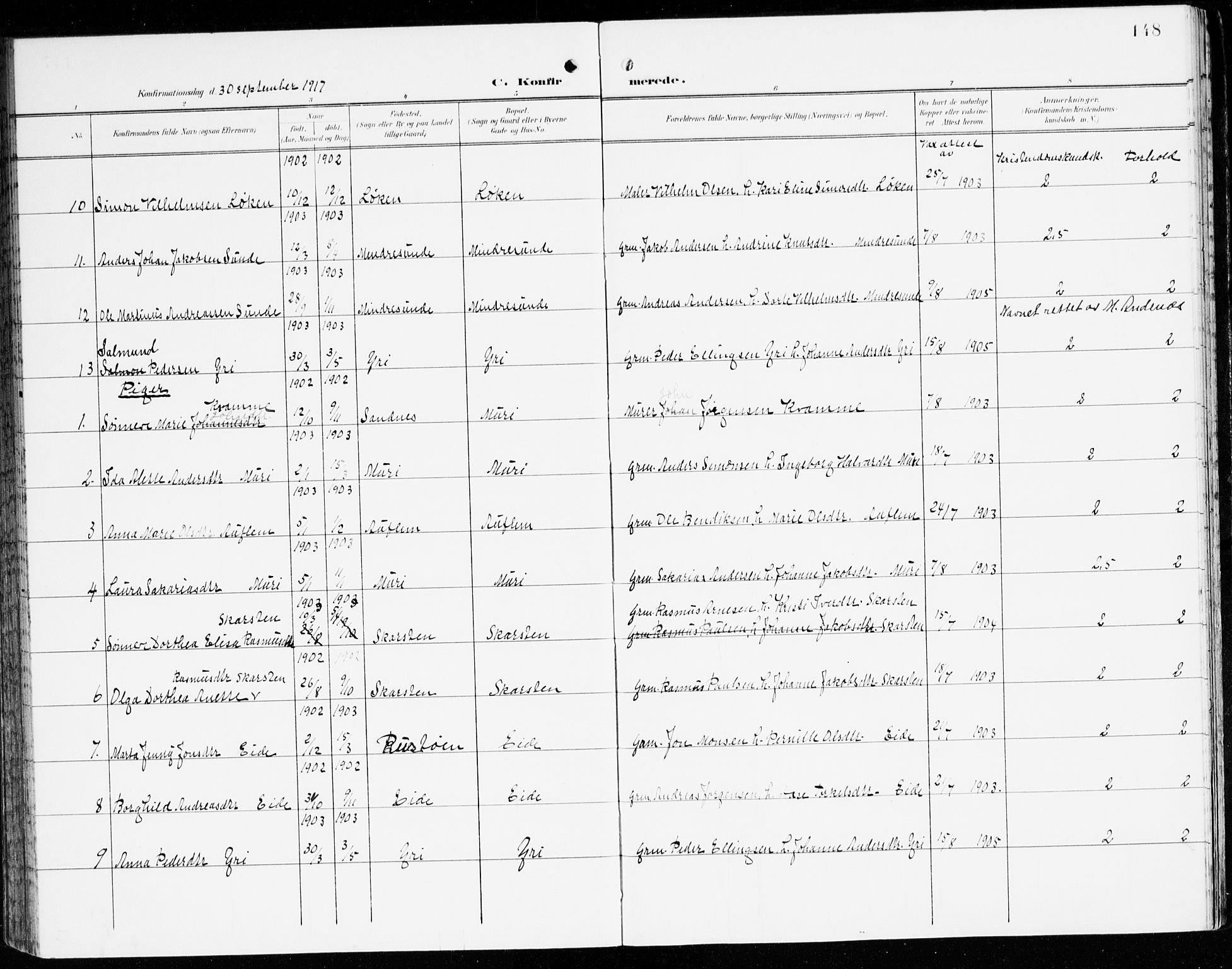 Innvik sokneprestembete, AV/SAB-A-80501: Parish register (official) no. C 2, 1900-1920, p. 148