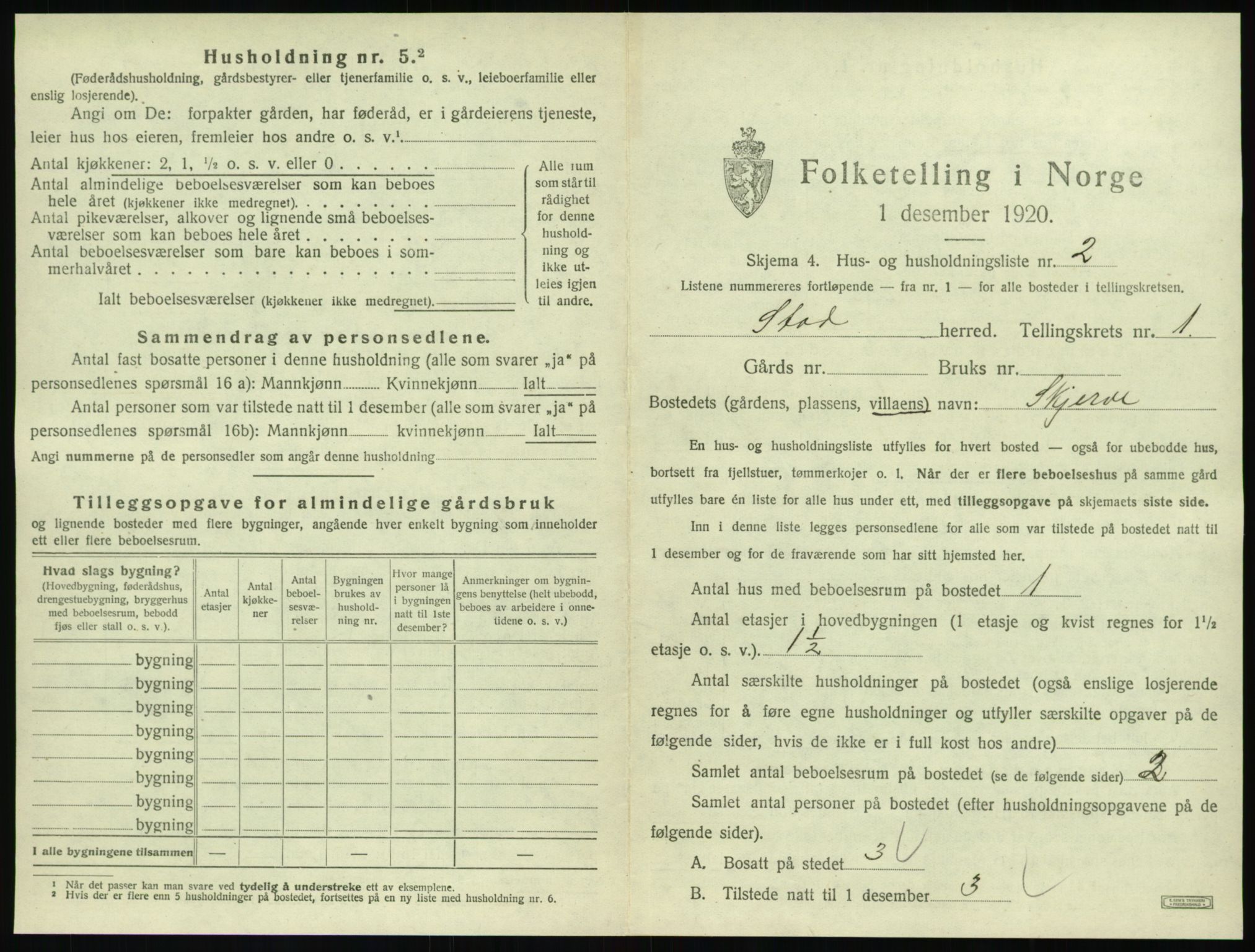 SAT, 1920 census for Stod, 1920, p. 22