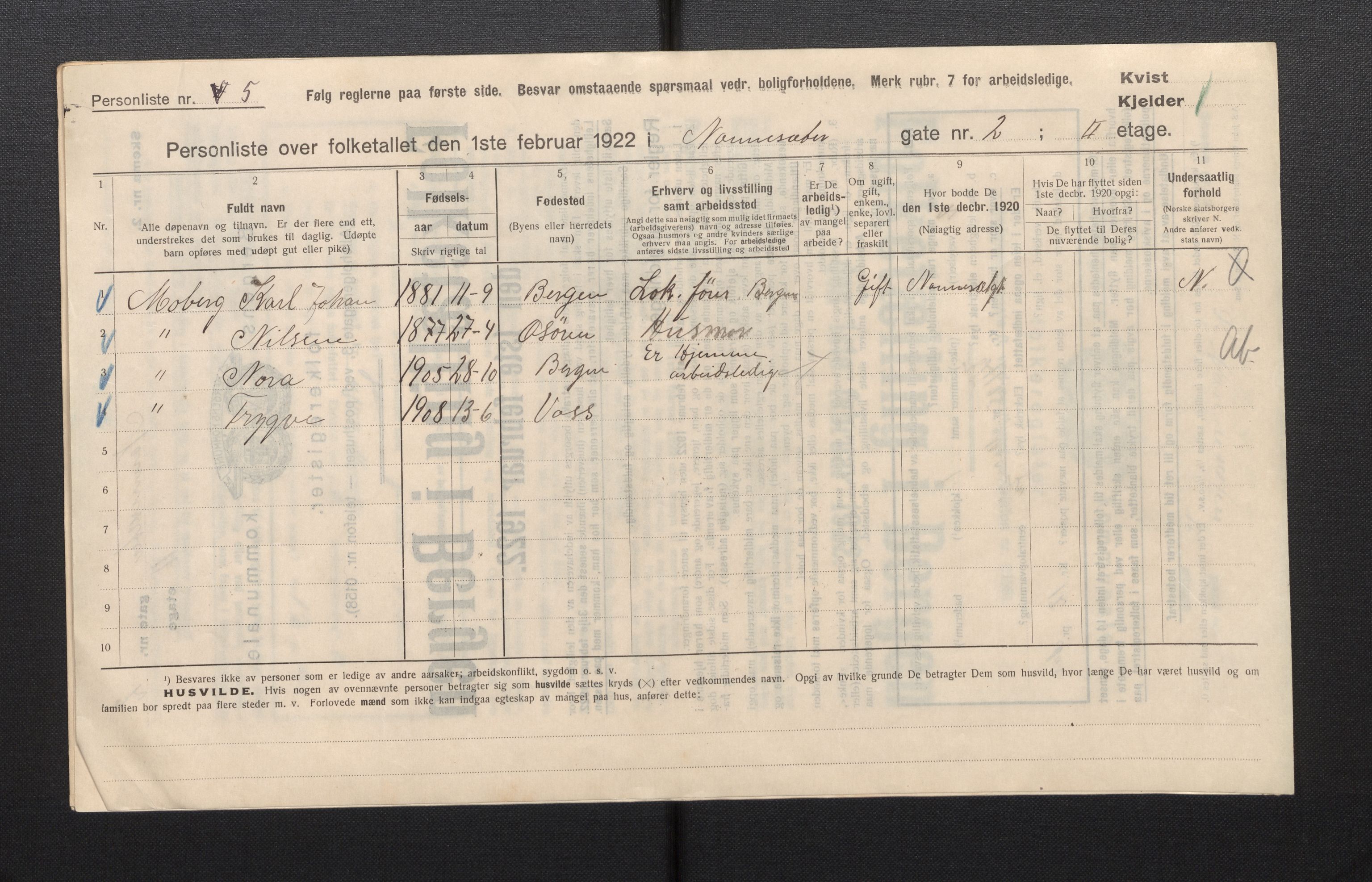 SAB, Municipal Census 1922 for Bergen, 1922, p. 26841
