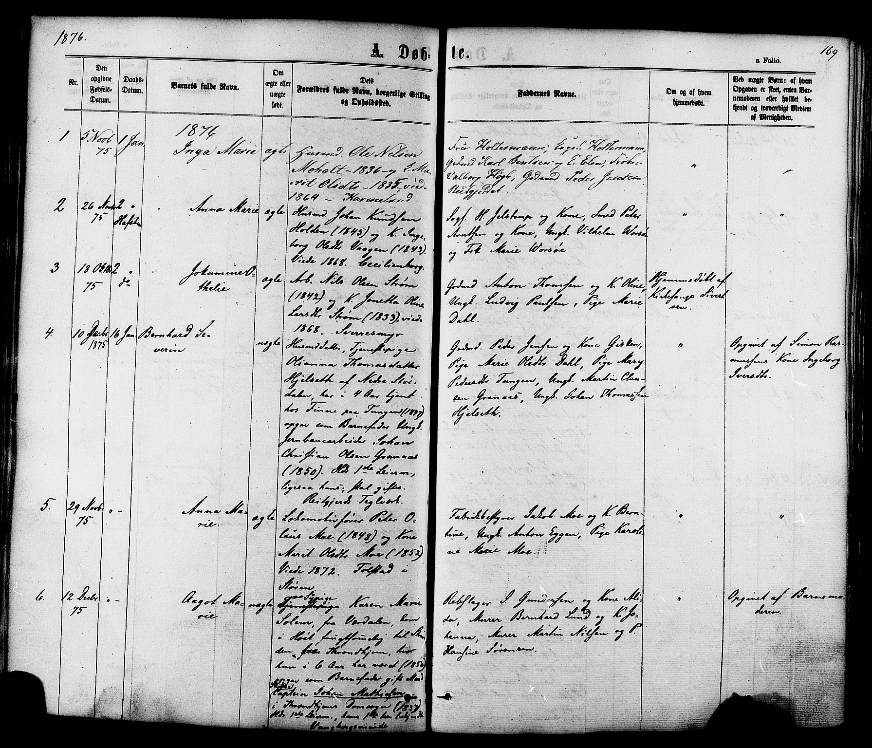 Ministerialprotokoller, klokkerbøker og fødselsregistre - Sør-Trøndelag, SAT/A-1456/606/L0293: Parish register (official) no. 606A08, 1866-1877, p. 169