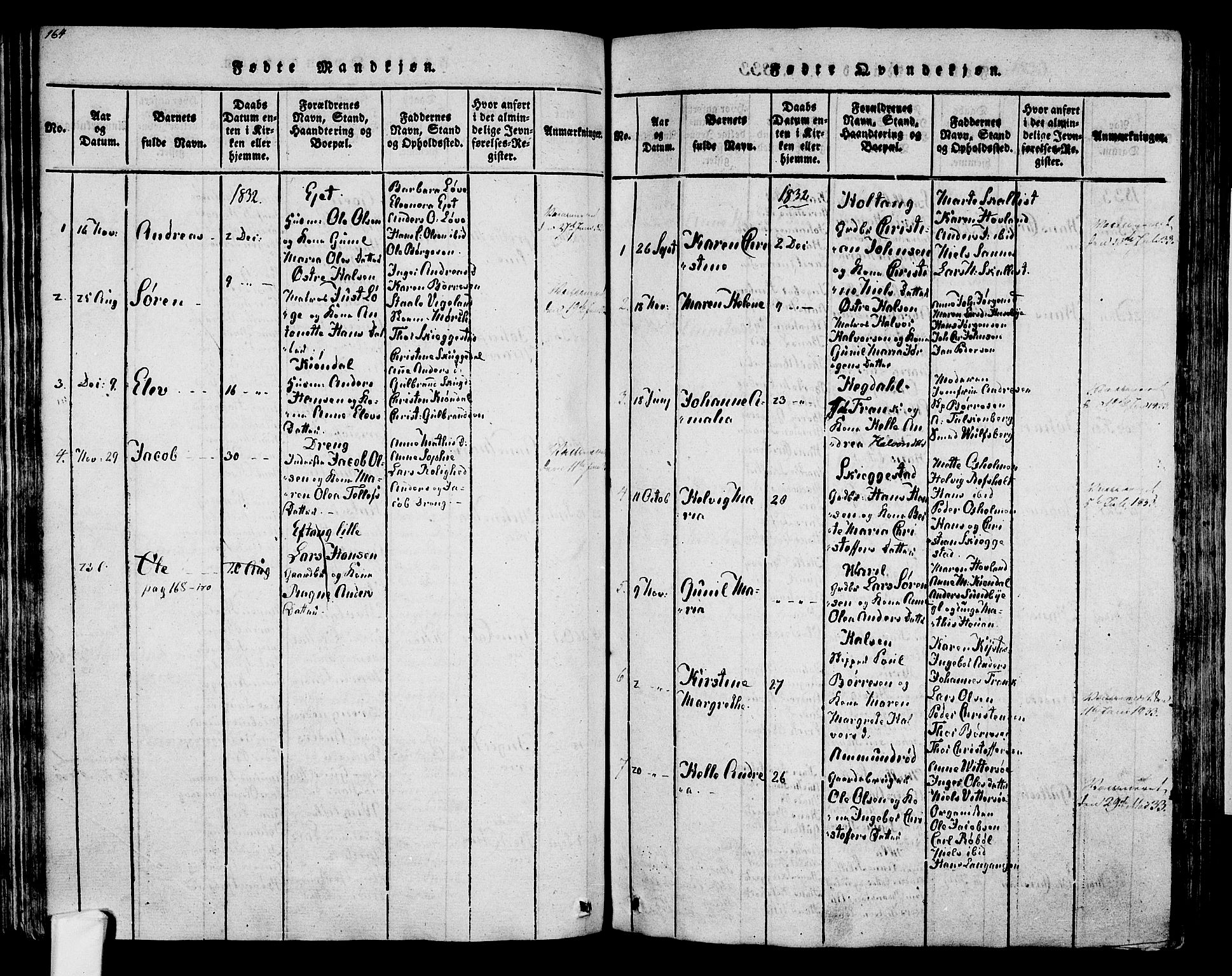 Tjølling kirkebøker, SAKO/A-60/F/Fa/L0005: Parish register (official) no. 5, 1814-1836, p. 164-165