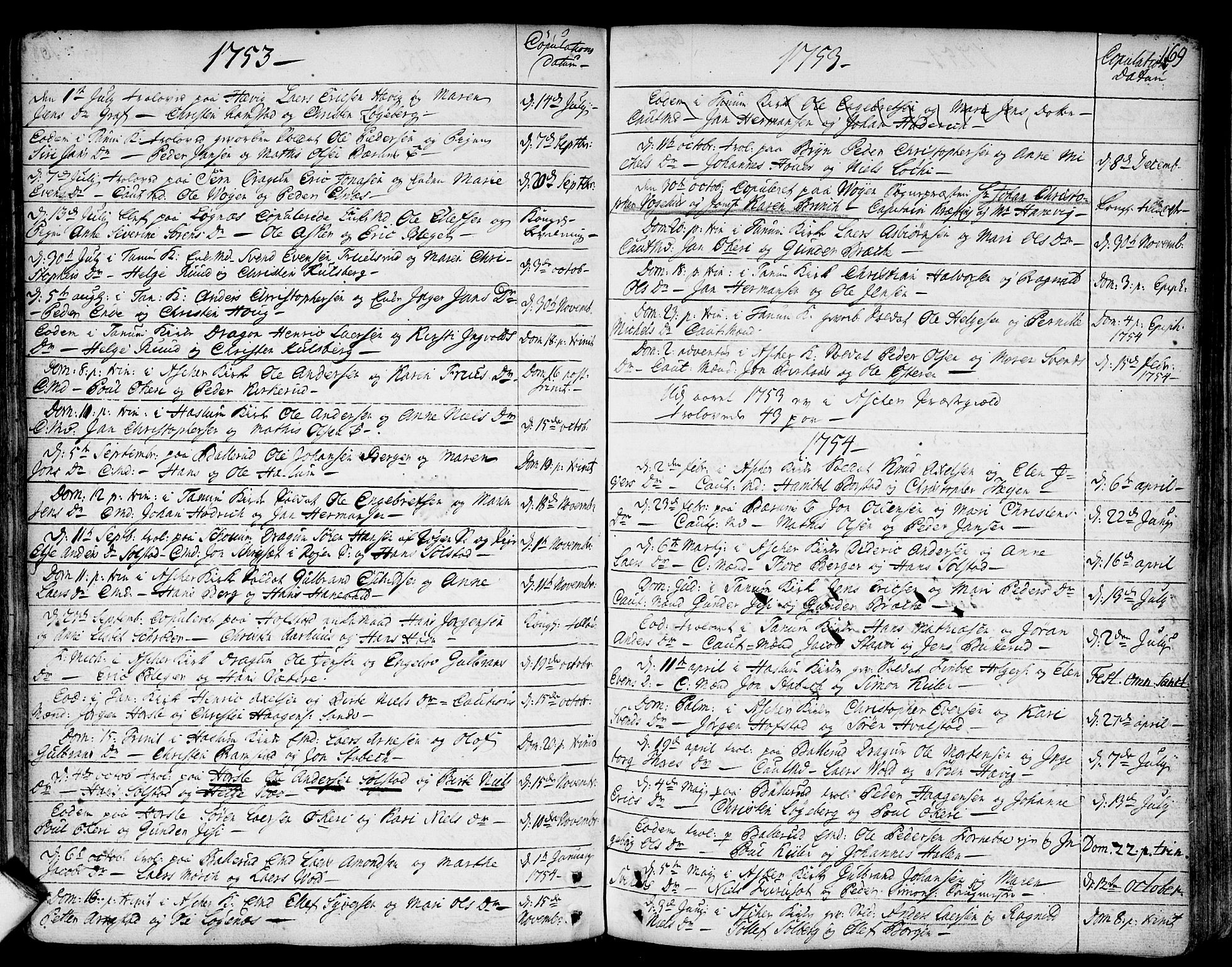 Asker prestekontor Kirkebøker, SAO/A-10256a/F/Fa/L0002: Parish register (official) no. I 2, 1733-1766, p. 169