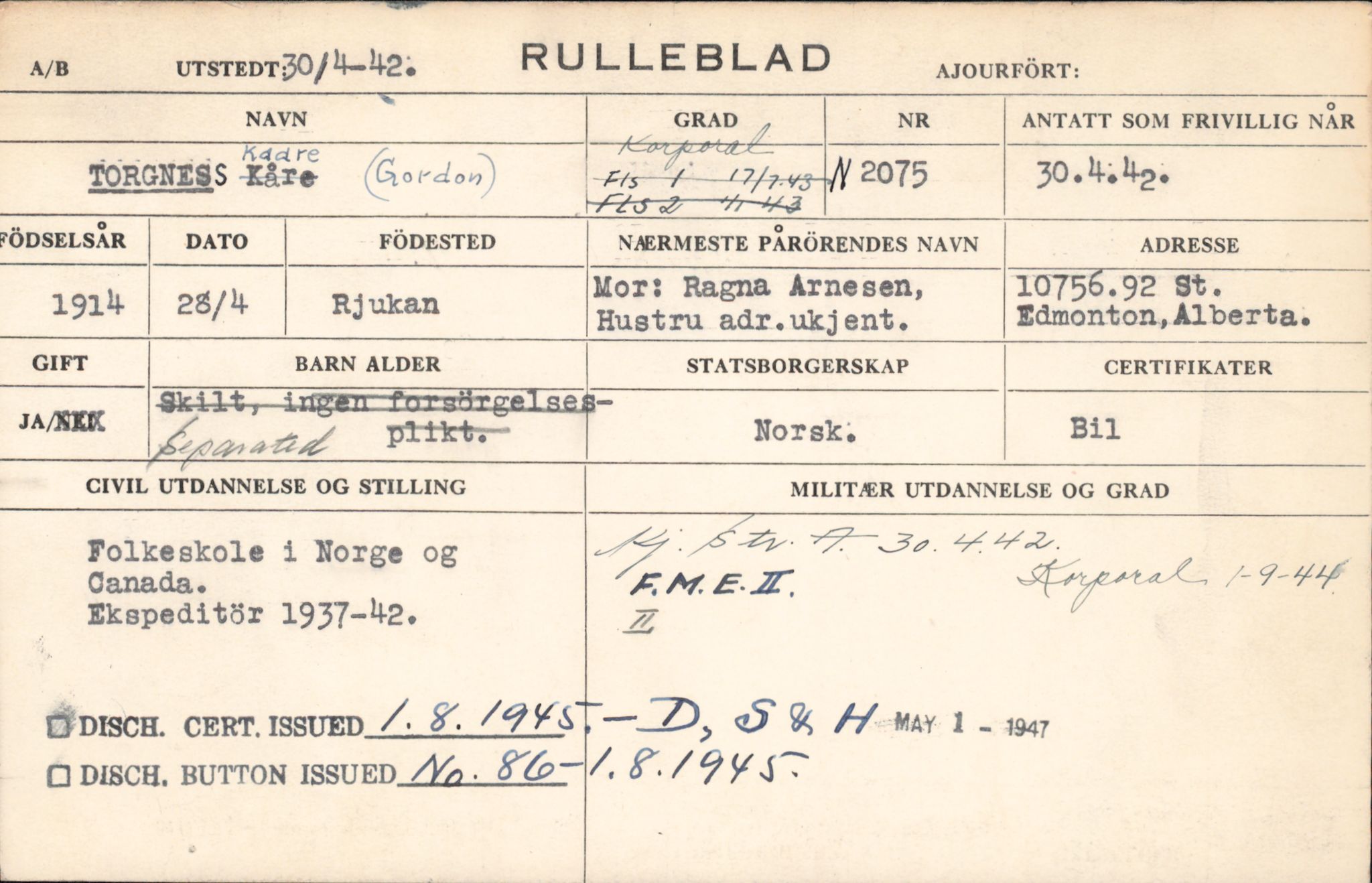 Forsvaret, Forsvarets overkommando/Luftforsvarsstaben, AV/RA-RAFA-4079/P/Pa/L0038: Personellpapirer, 1914, p. 255