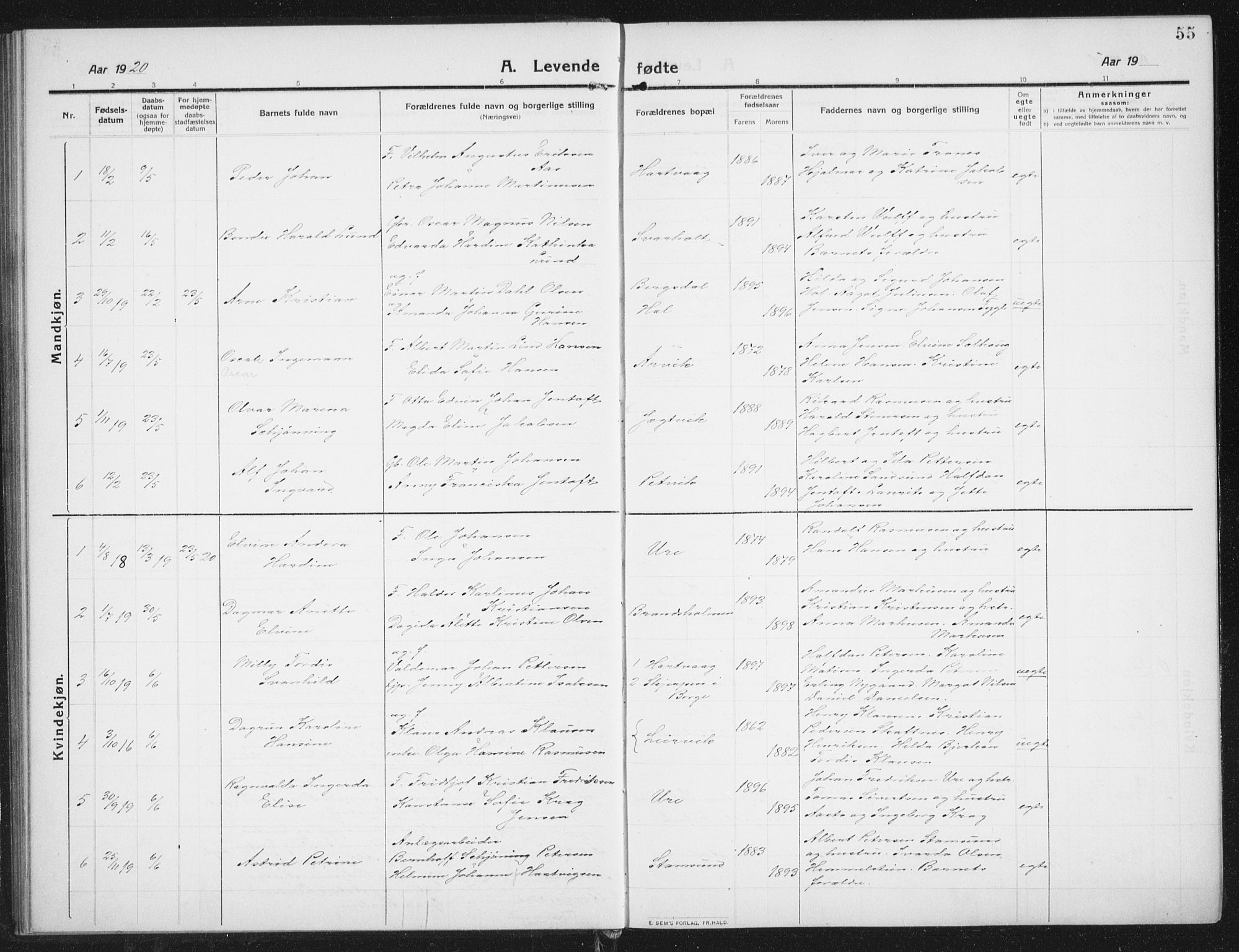 Ministerialprotokoller, klokkerbøker og fødselsregistre - Nordland, SAT/A-1459/882/L1183: Parish register (copy) no. 882C01, 1911-1938, p. 55