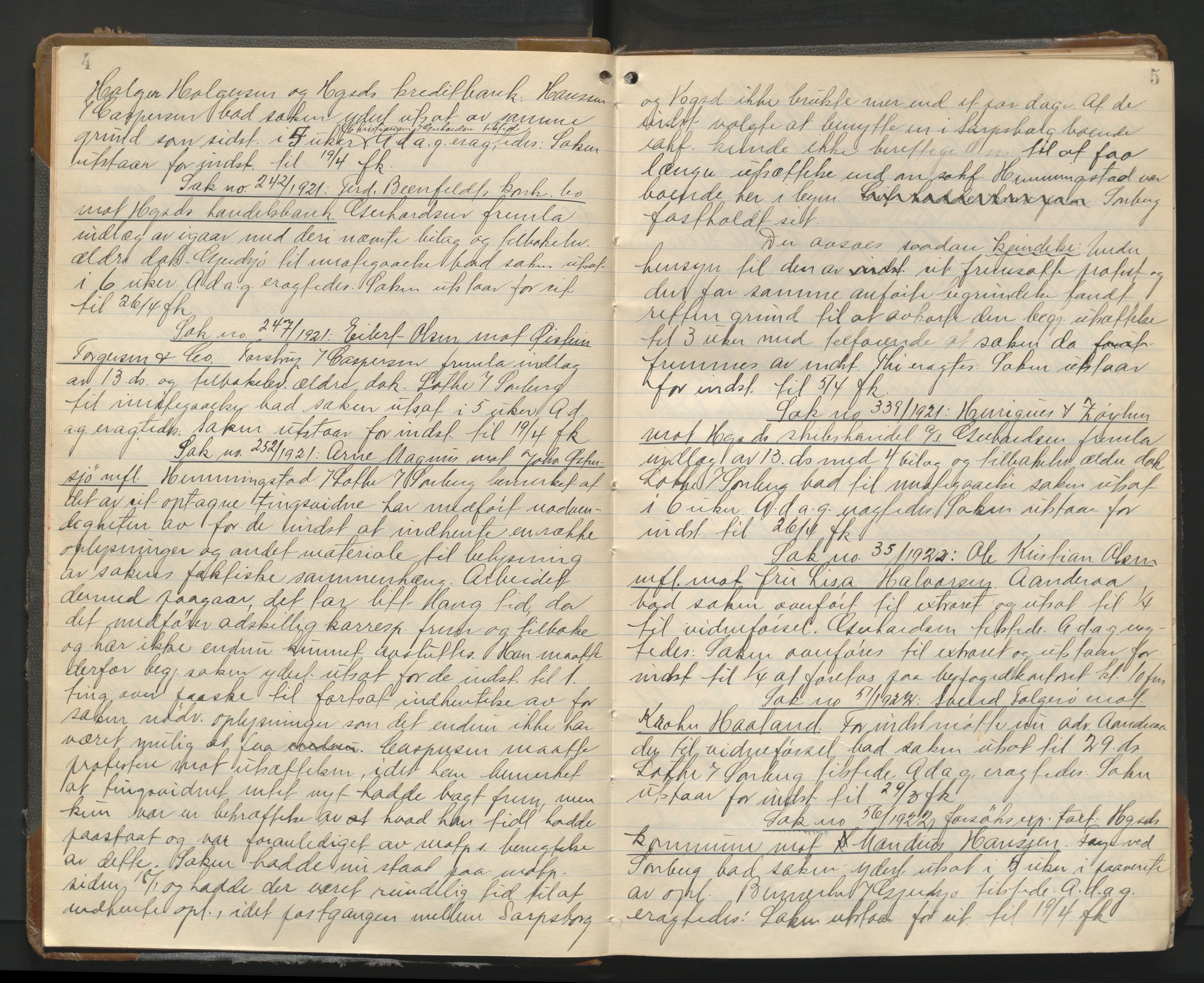 Haugesund tingrett, AV/SAST-A-101415/01/V/VA/L0016: Bytingsprotokoll, 1922-1923, p. 4-5