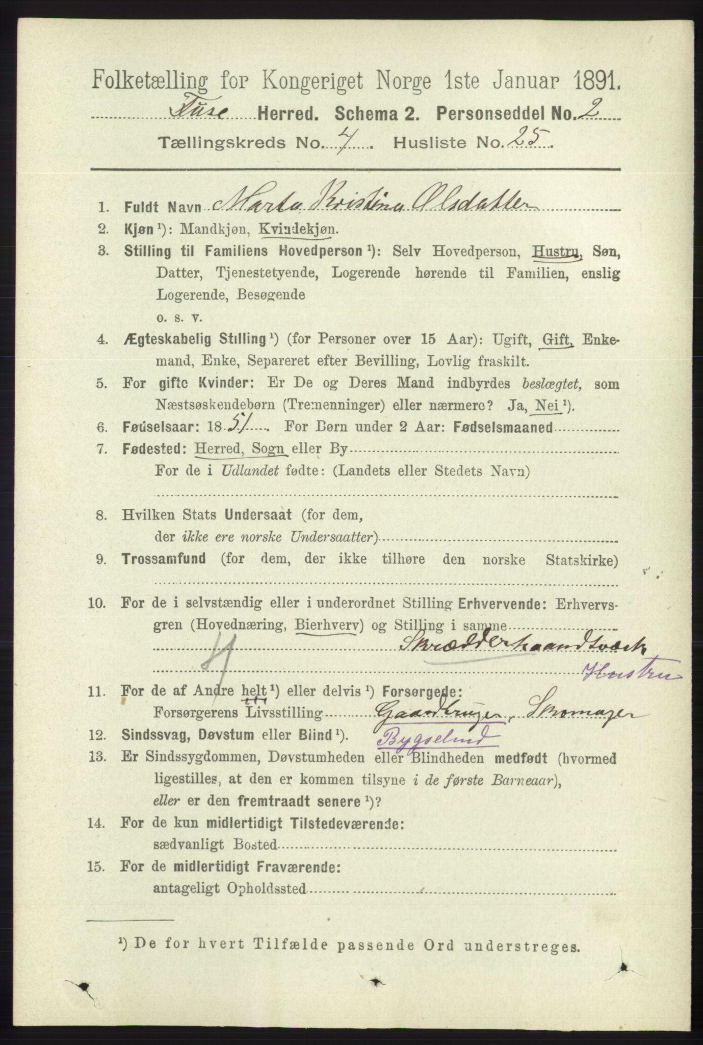 RA, 1891 census for 1241 Fusa, 1891, p. 851