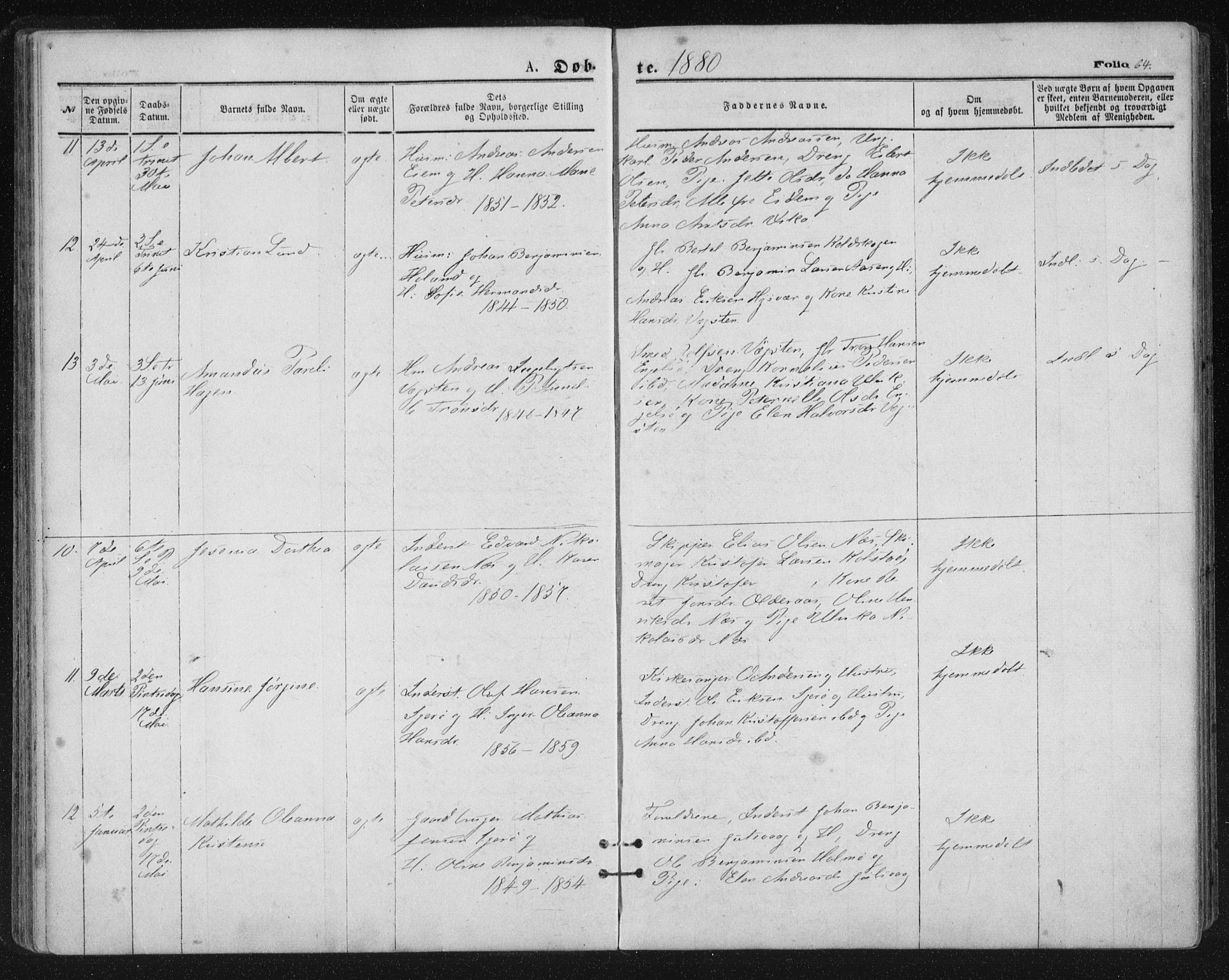 Ministerialprotokoller, klokkerbøker og fødselsregistre - Nordland, AV/SAT-A-1459/816/L0241: Parish register (official) no. 816A07, 1870-1885, p. 64