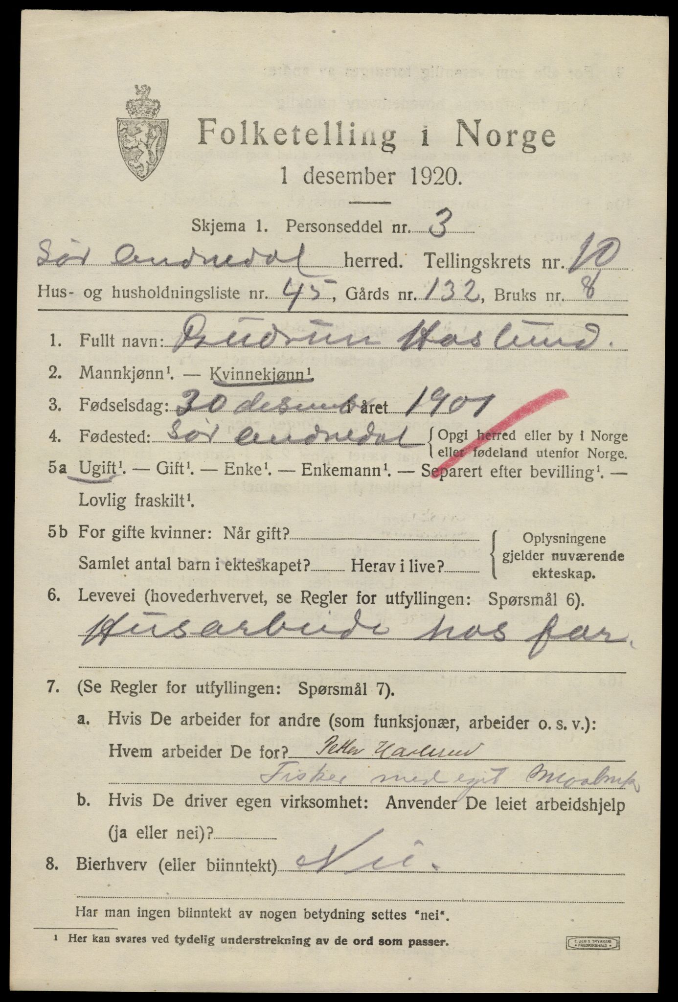SAK, 1920 census for Sør-Audnedal, 1920, p. 4217
