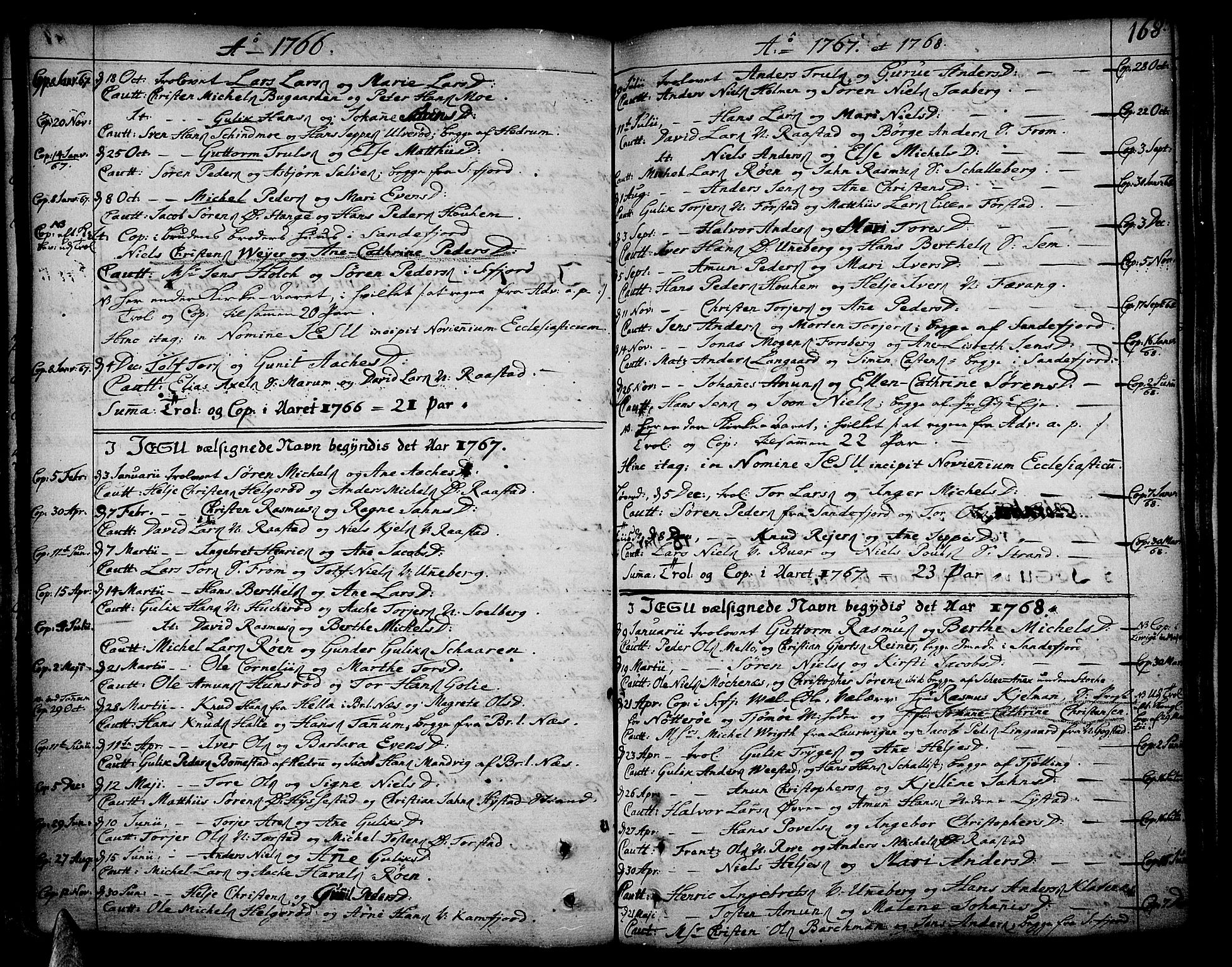 Sandar kirkebøker, SAKO/A-243/F/Fa/L0002: Parish register (official) no. 2, 1733-1788, p. 168
