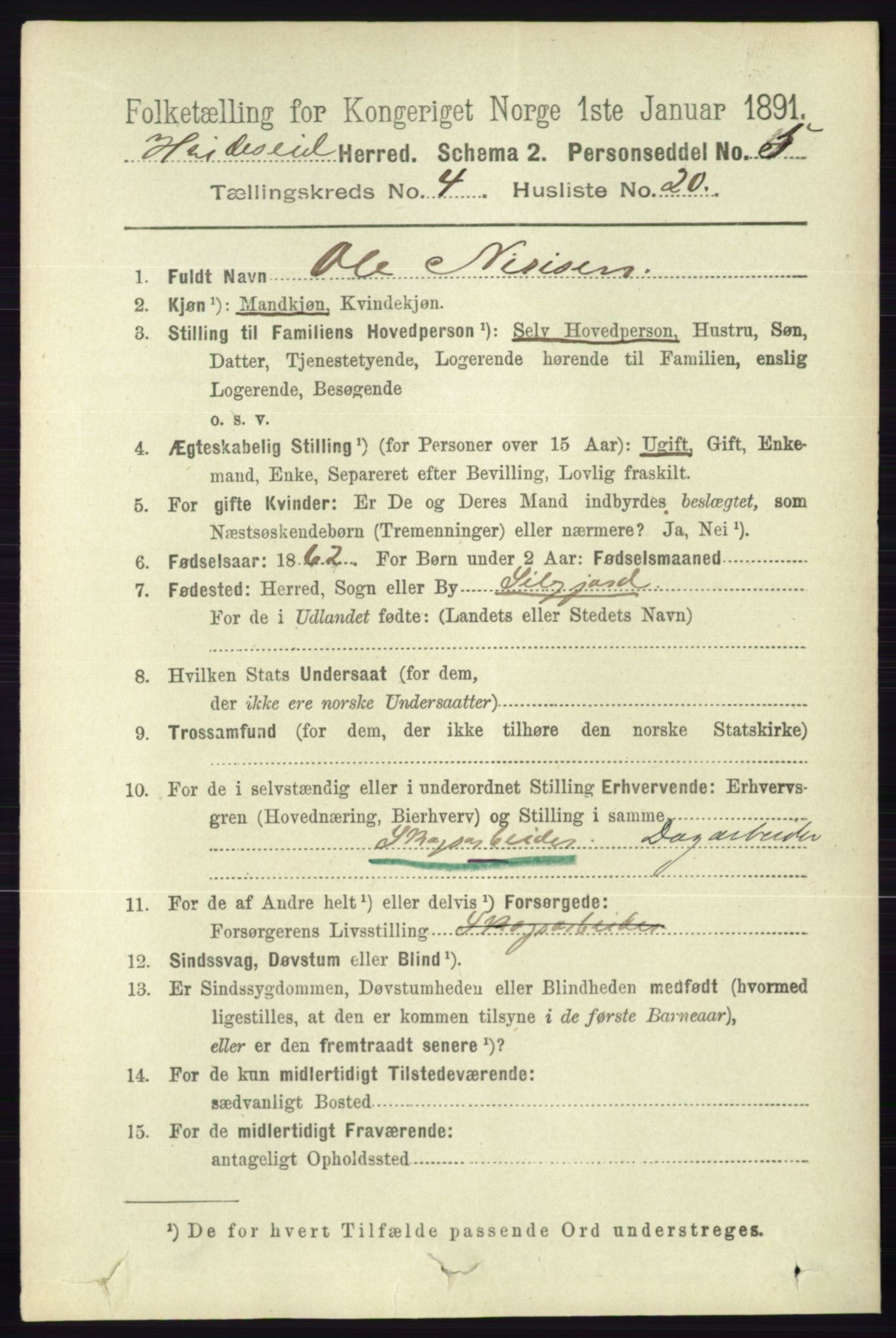 RA, 1891 census for 0829 Kviteseid, 1891, p. 858