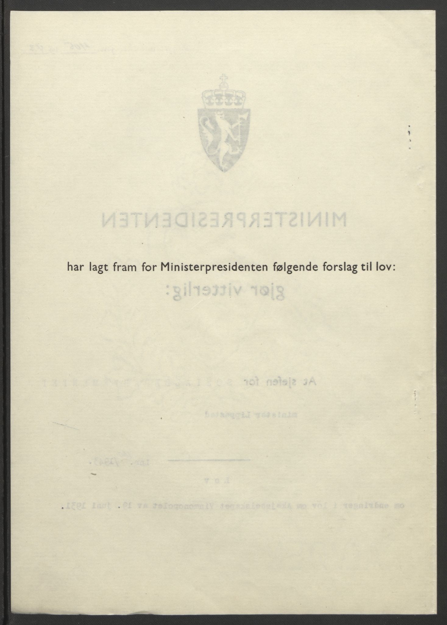 NS-administrasjonen 1940-1945 (Statsrådsekretariatet, de kommisariske statsråder mm), RA/S-4279/D/Db/L0099: Lover, 1943, p. 758