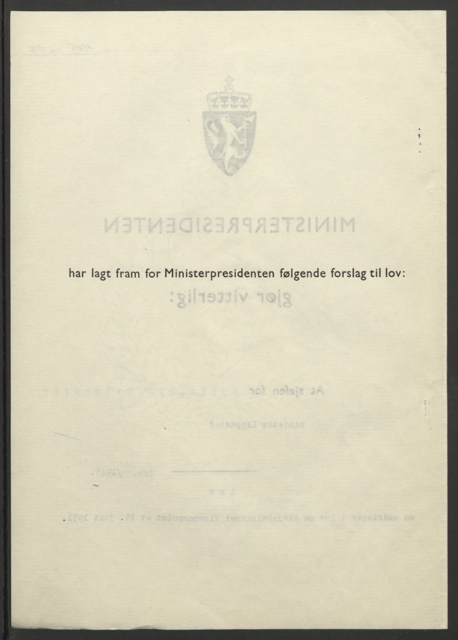 NS-administrasjonen 1940-1945 (Statsrådsekretariatet, de kommisariske statsråder mm), AV/RA-S-4279/D/Db/L0099: Lover, 1943, p. 758