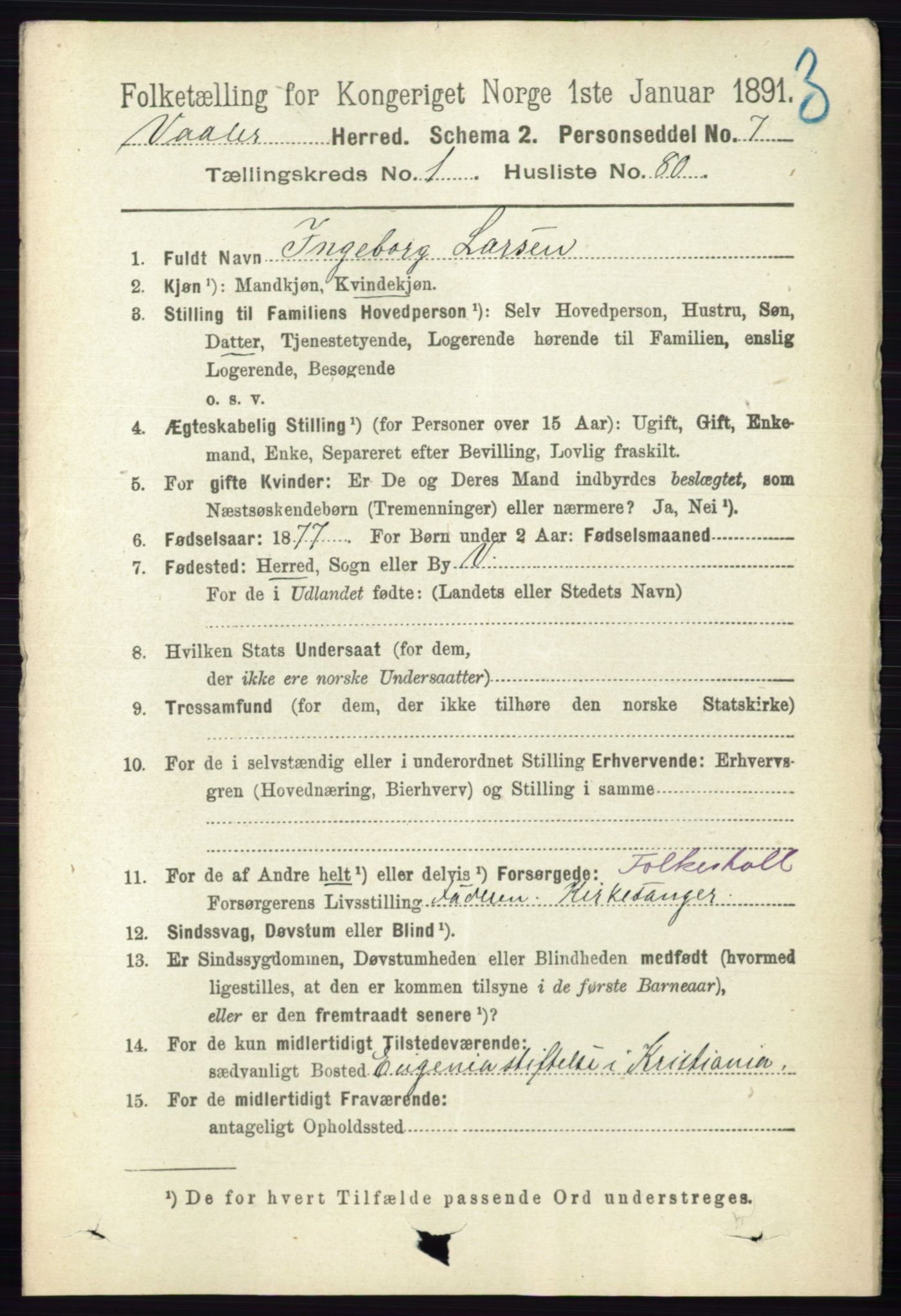 RA, 1891 census for 0137 Våler, 1891, p. 610