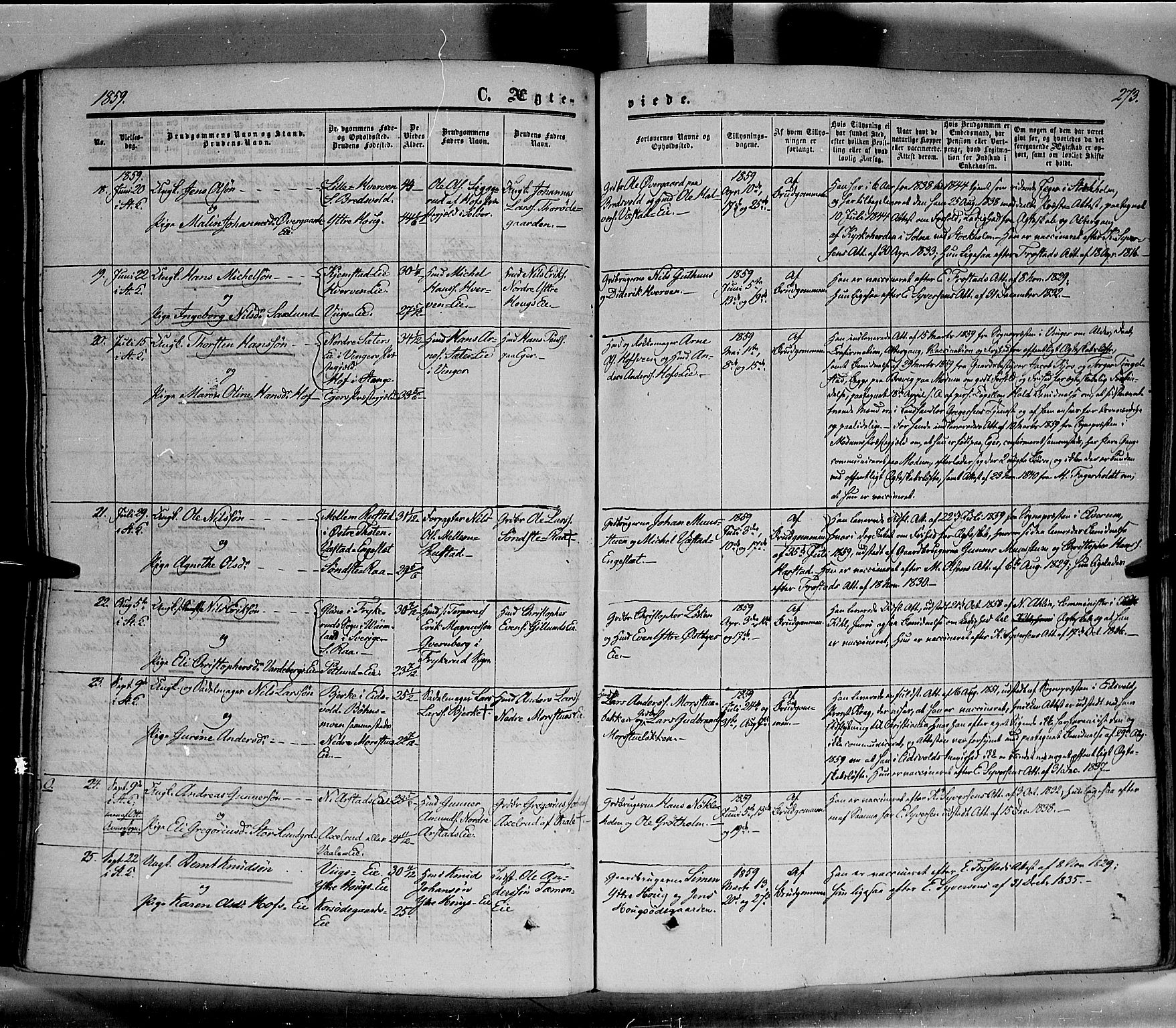 Stange prestekontor, AV/SAH-PREST-002/K/L0012: Parish register (official) no. 12, 1852-1862, p. 273