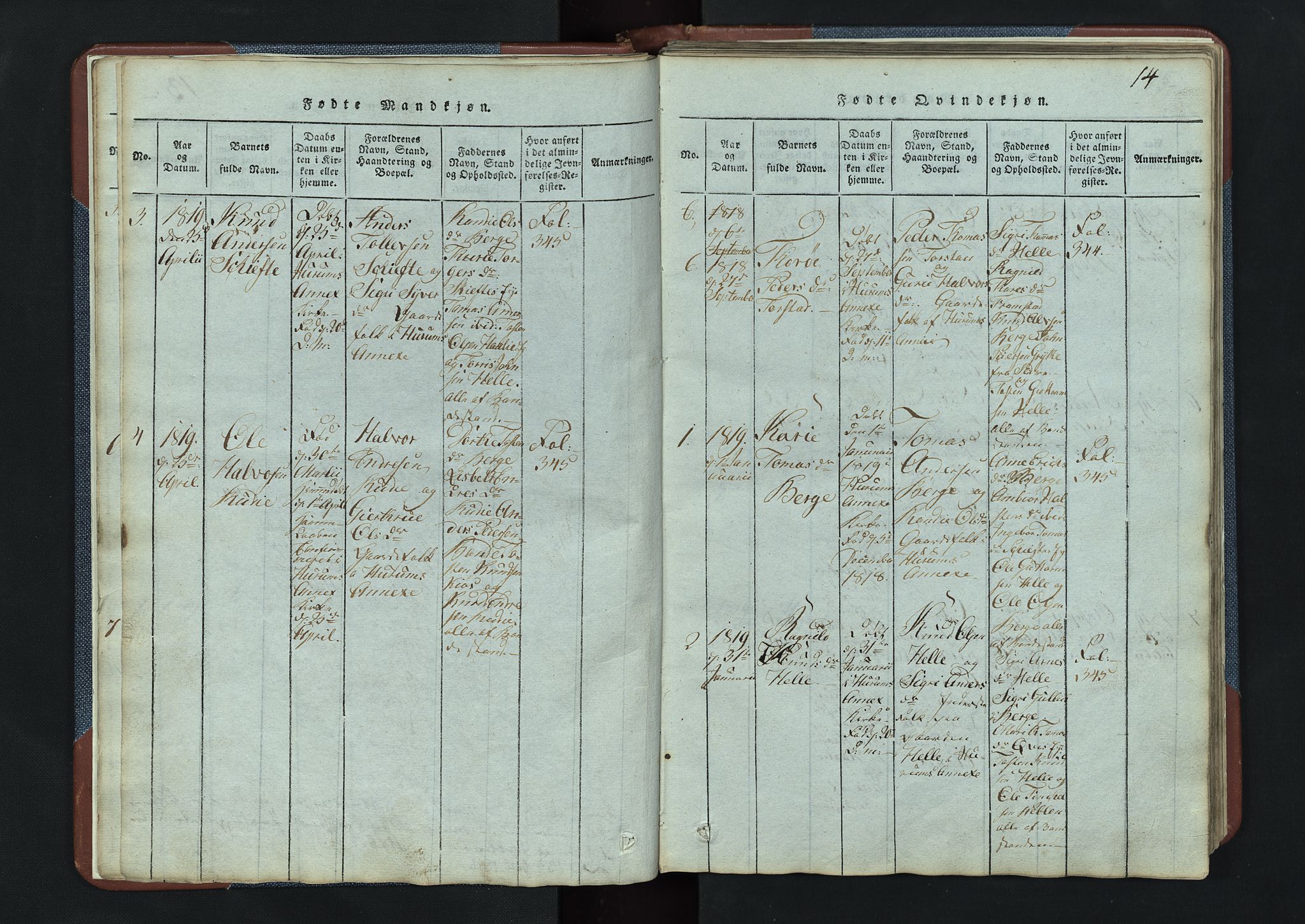 Vang prestekontor, Valdres, SAH/PREST-140/H/Hb/L0003: Parish register (copy) no. 3, 1814-1892, p. 14
