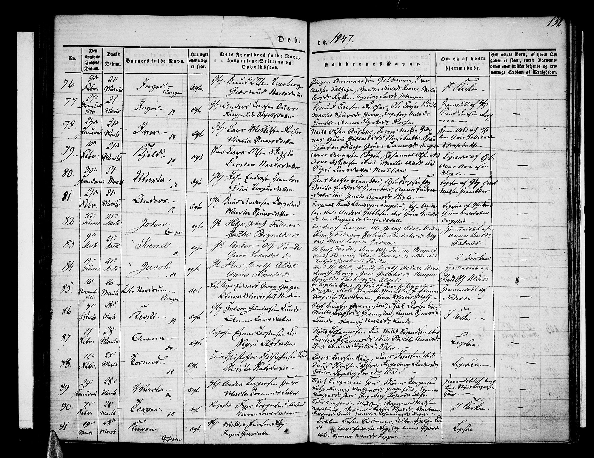 Voss sokneprestembete, SAB/A-79001/H/Haa: Parish register (official) no. A 13, 1836-1851, p. 132