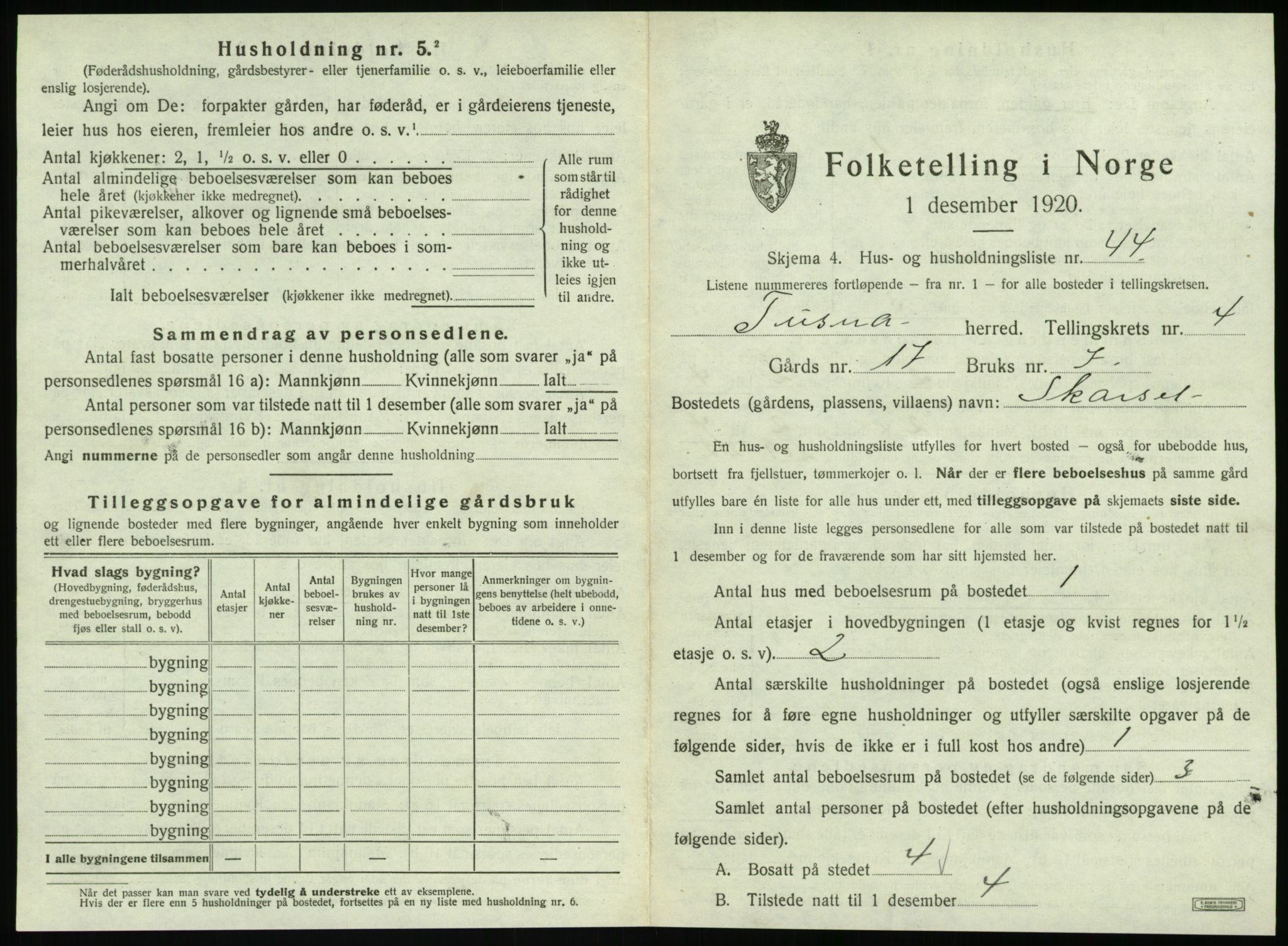 SAT, 1920 census for Tustna, 1920, p. 321