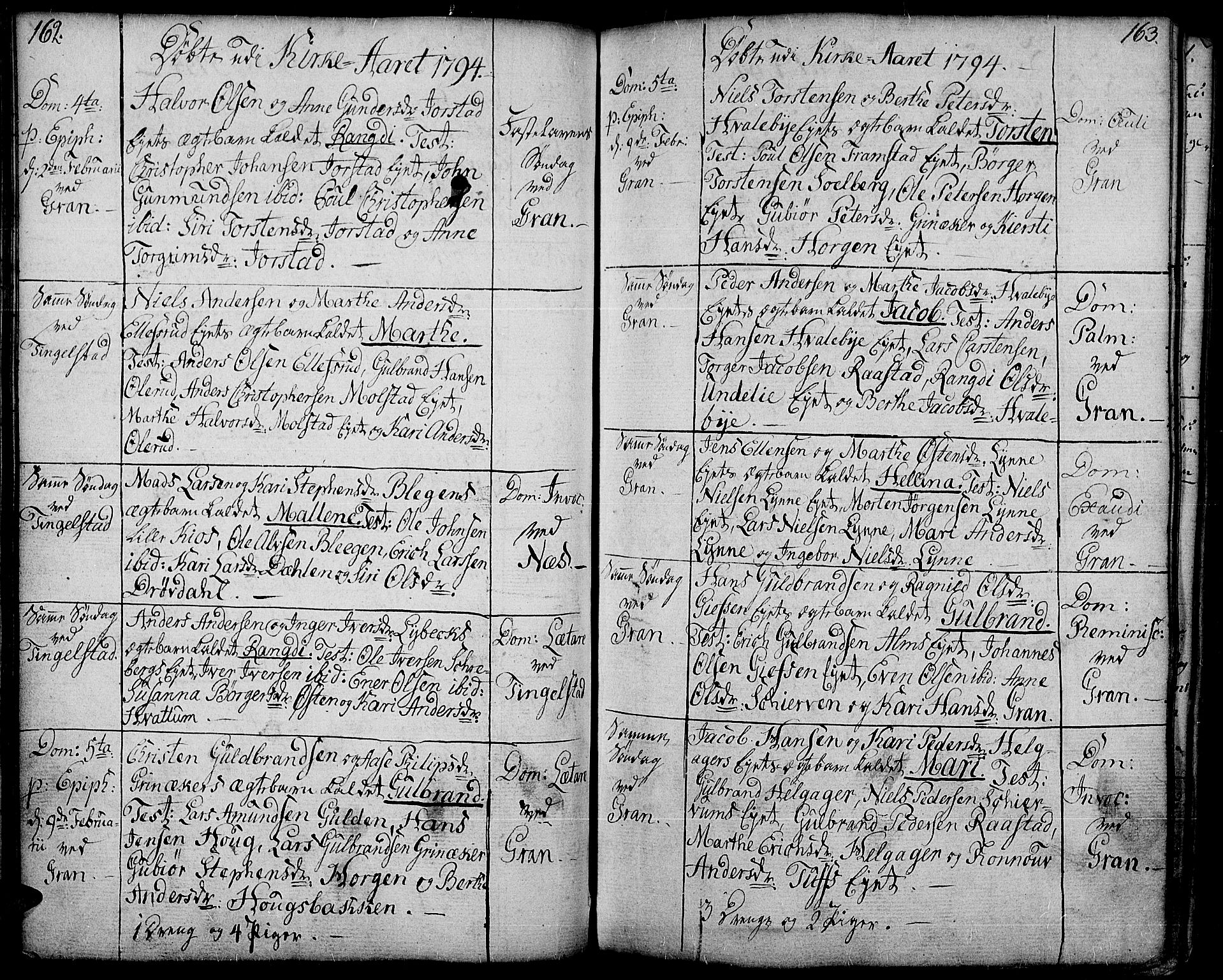 Gran prestekontor, AV/SAH-PREST-112/H/Ha/Haa/L0006: Parish register (official) no. 6, 1787-1824, p. 162-163