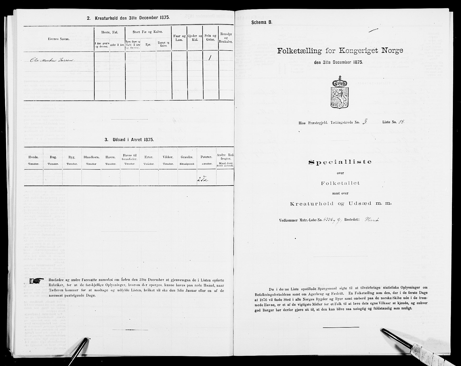 SAK, 1875 census for 0922P Hisøy, 1875, p. 599