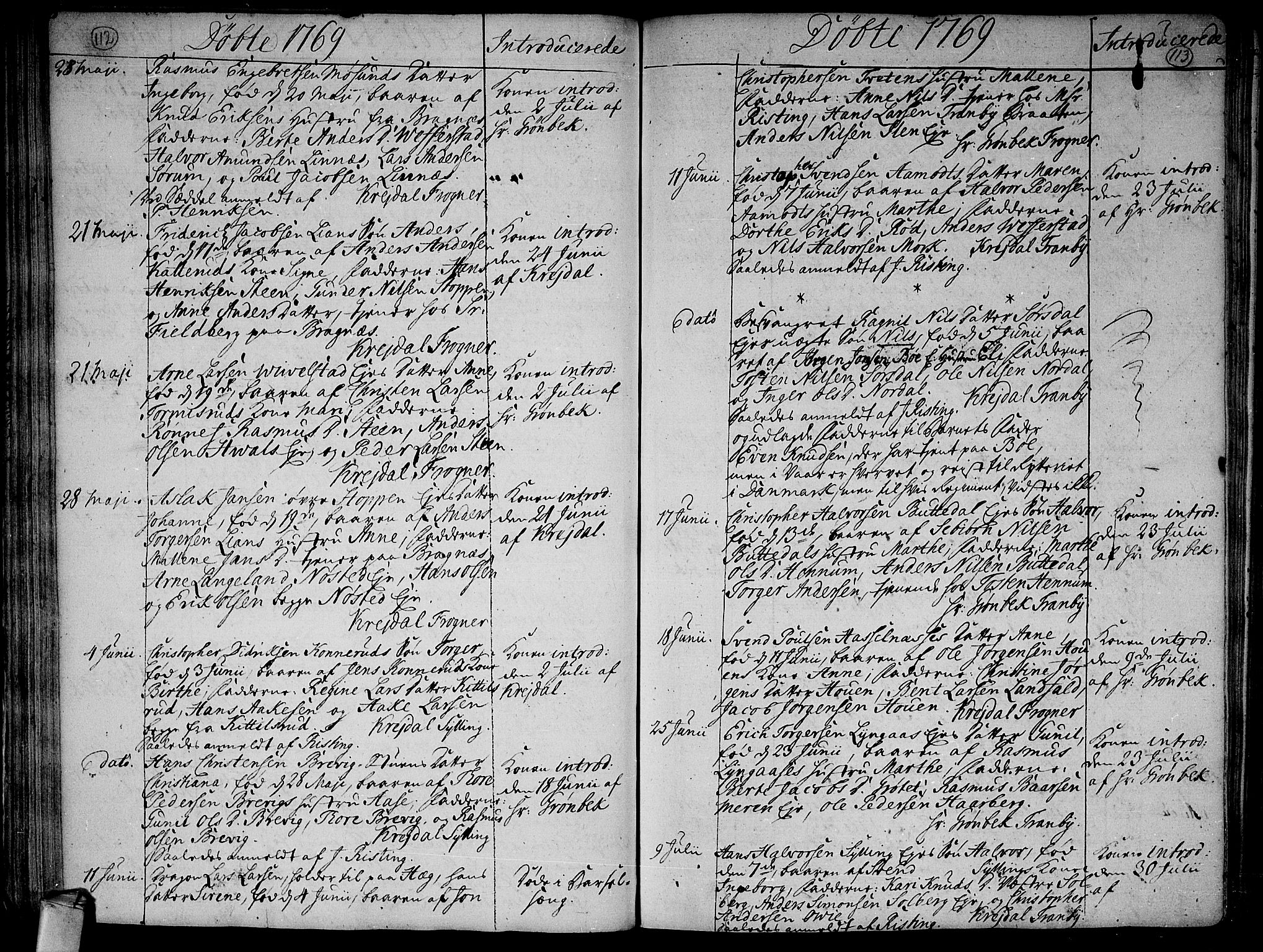 Lier kirkebøker, AV/SAKO-A-230/F/Fa/L0005: Parish register (official) no. I 5, 1764-1777, p. 112-113