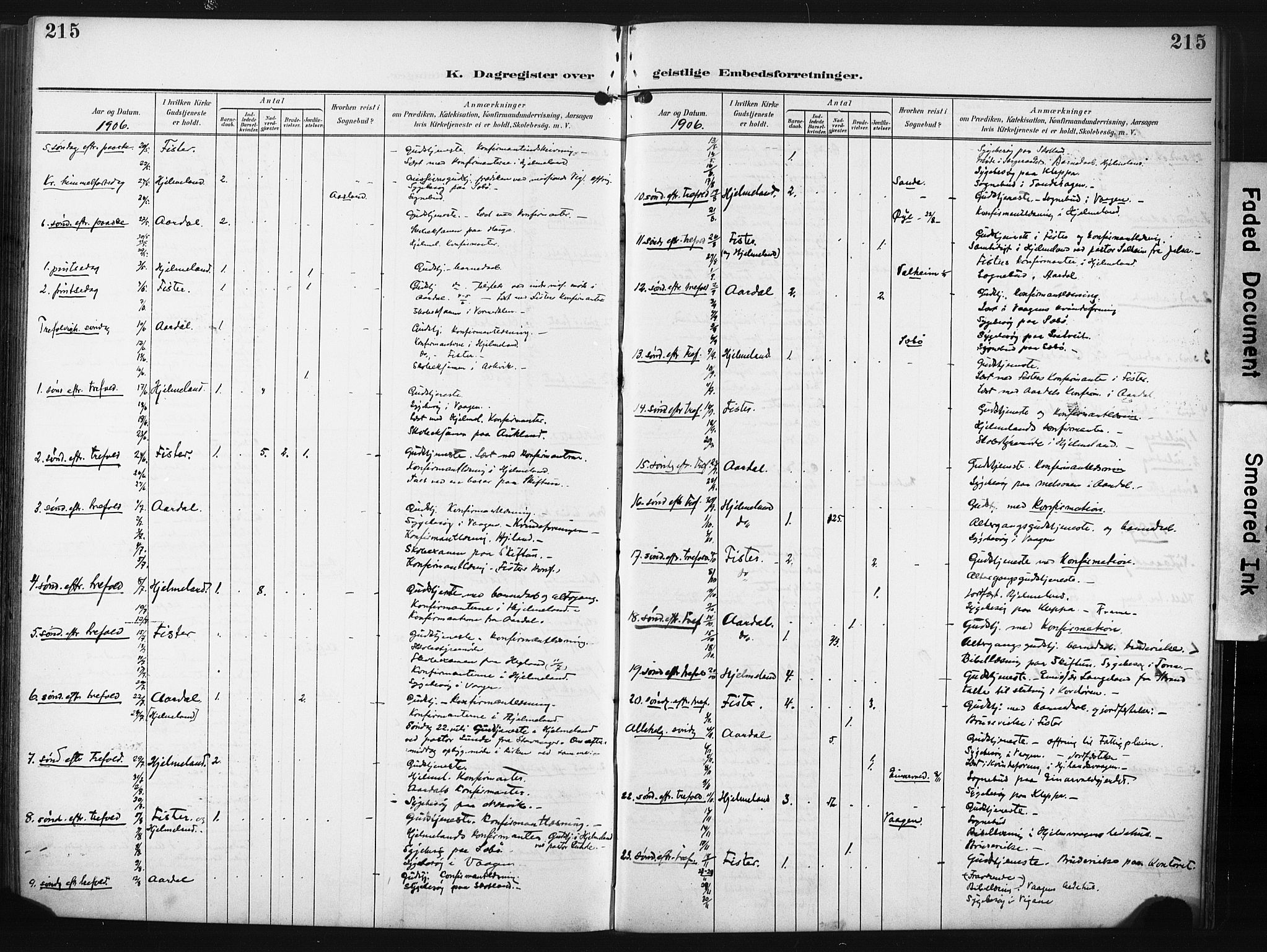 Hjelmeland sokneprestkontor, AV/SAST-A-101843/02/A/L0002: Parish register (official) no. A 17, 1901-1916, p. 215