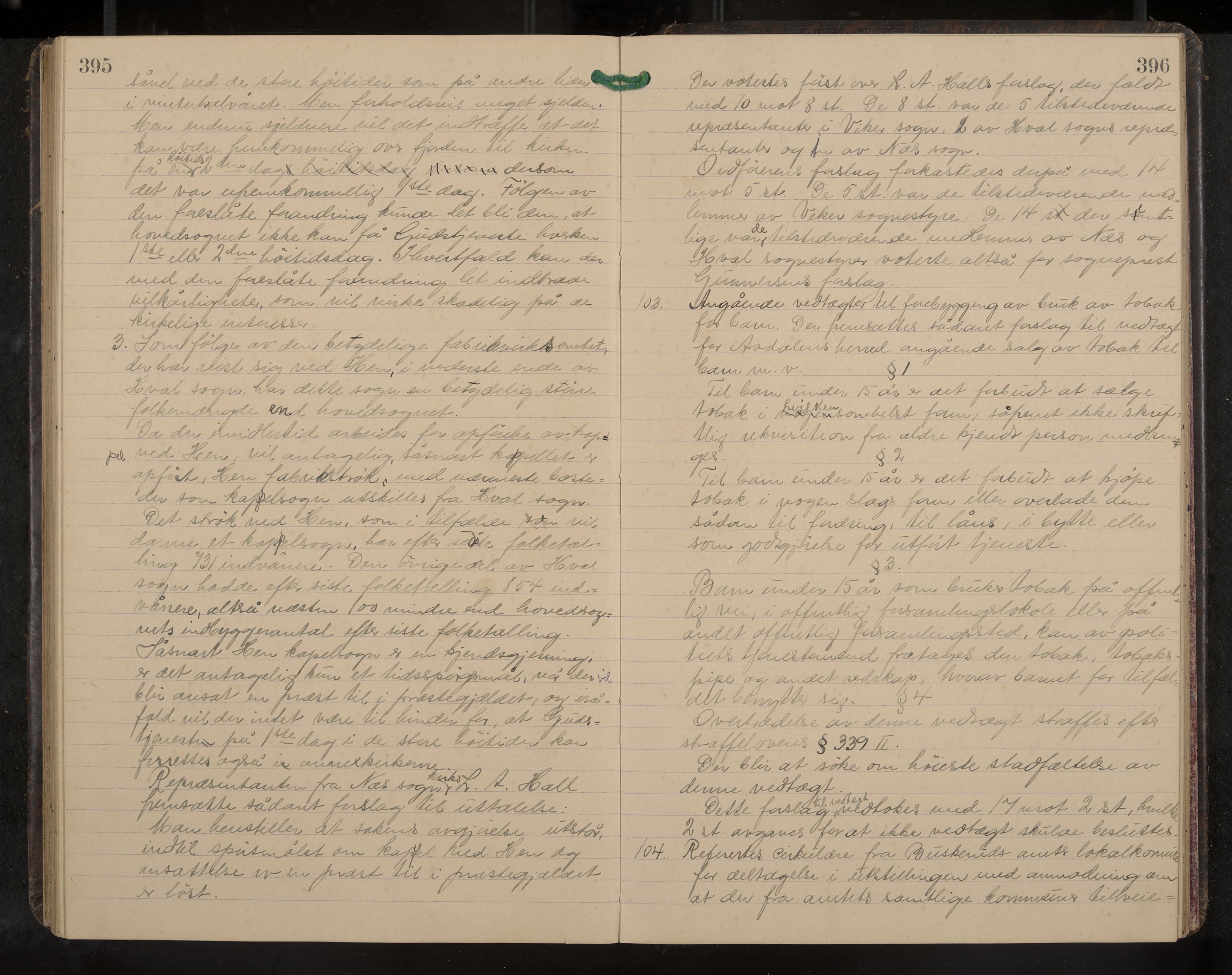 Ådal formannskap og sentraladministrasjon, IKAK/0614021/A/Aa/L0003: Møtebok, 1907-1914, p. 395-396