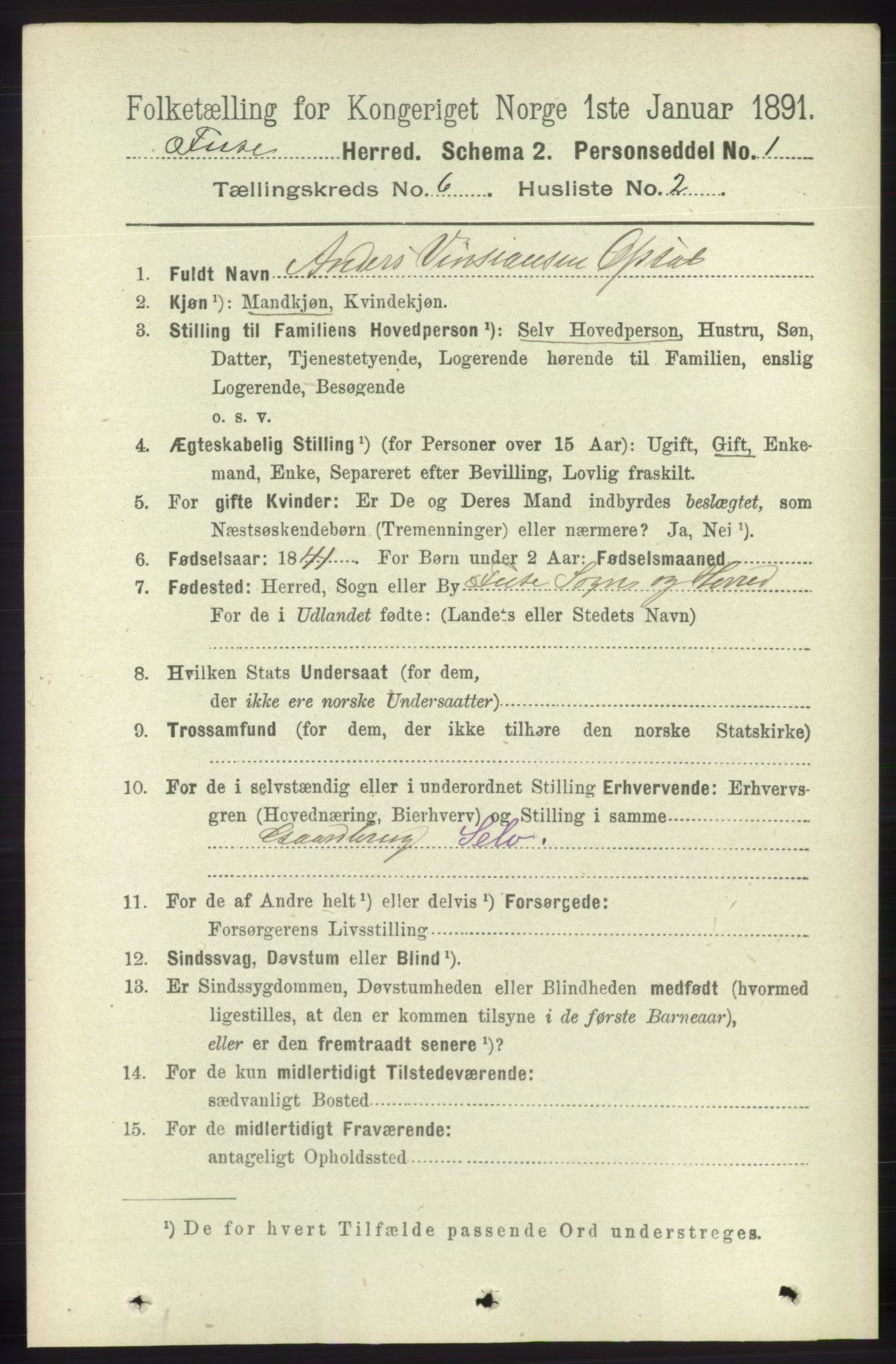 RA, 1891 census for 1241 Fusa, 1891, p. 1084