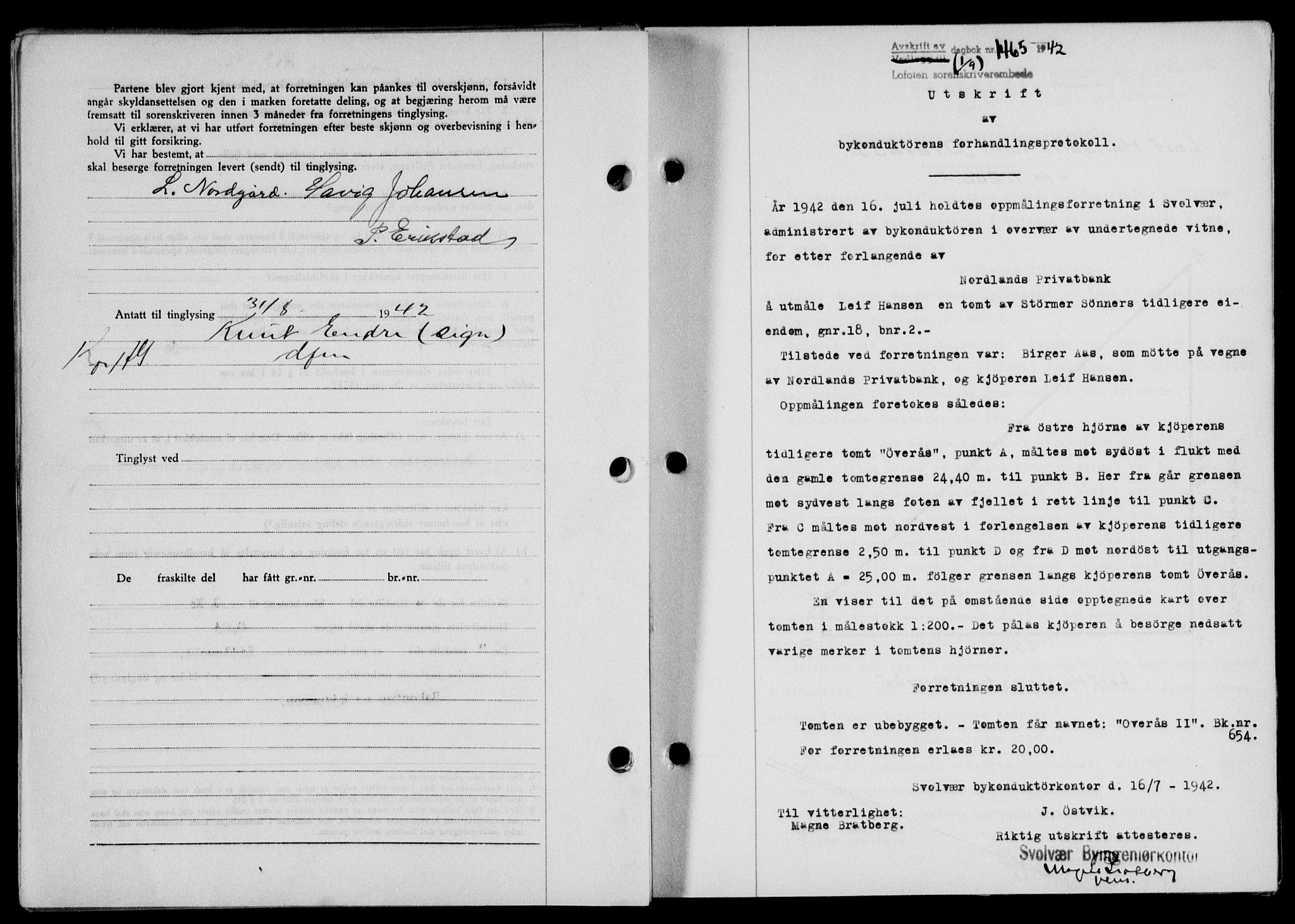 Lofoten sorenskriveri, SAT/A-0017/1/2/2C/L0010a: Mortgage book no. 10a, 1942-1943, Diary no: : 1465/1942