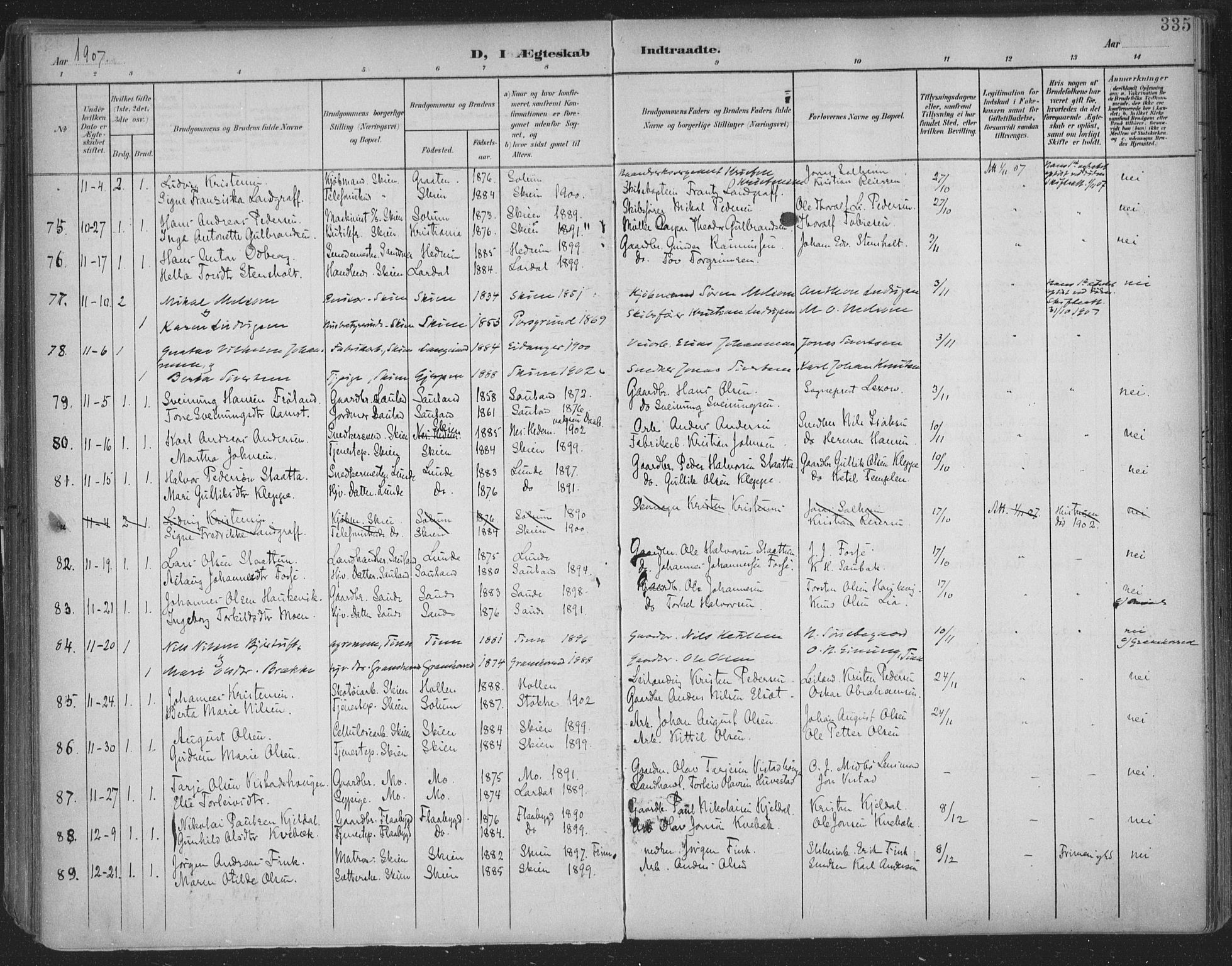 Skien kirkebøker, SAKO/A-302/F/Fa/L0011: Parish register (official) no. 11, 1900-1907, p. 335