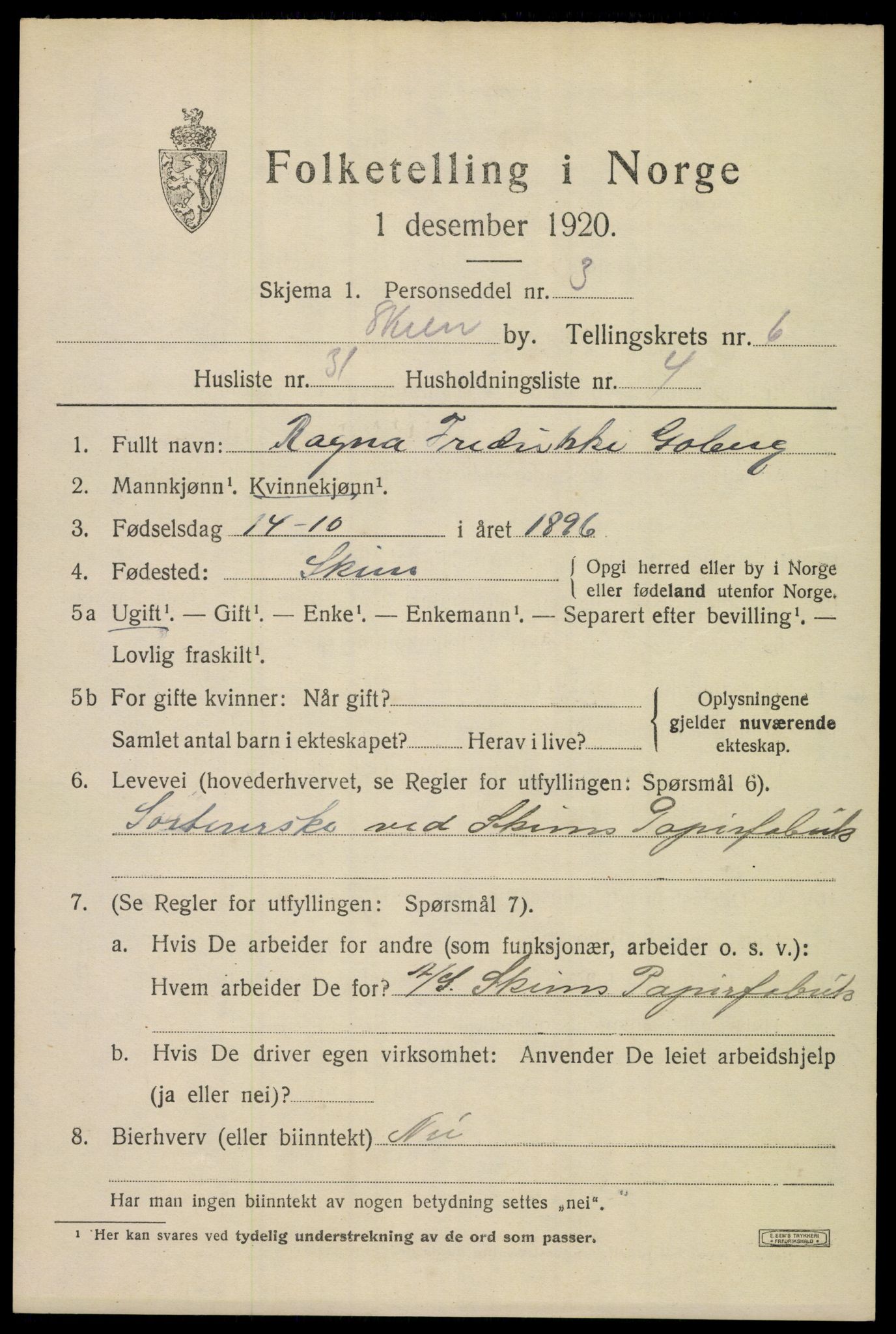 SAKO, 1920 census for Skien, 1920, p. 22472