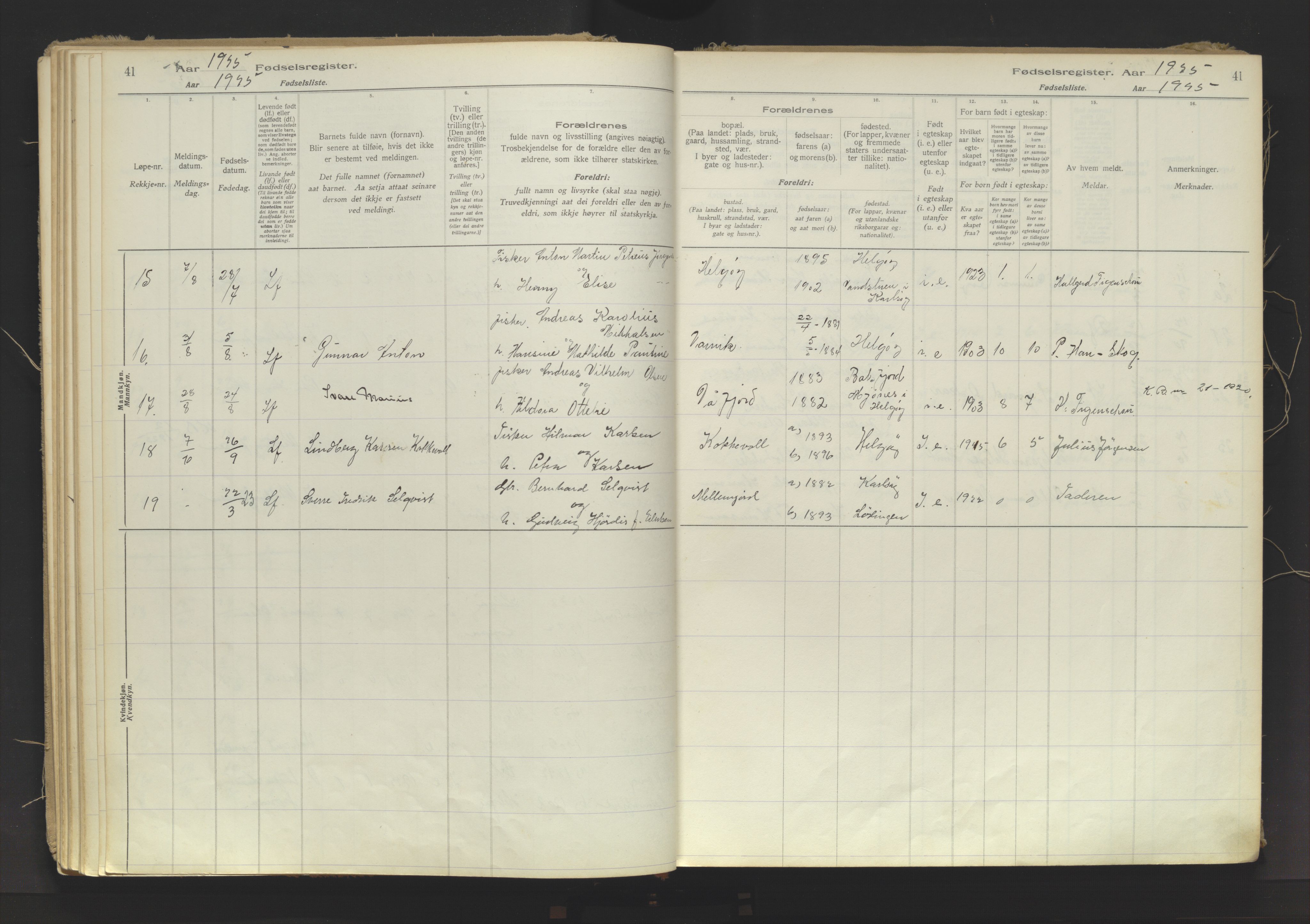 Karlsøy sokneprestembete, SATØ/S-1299/I/Ic/L0067: Birth register no. 67, 1916-1958, p. 41