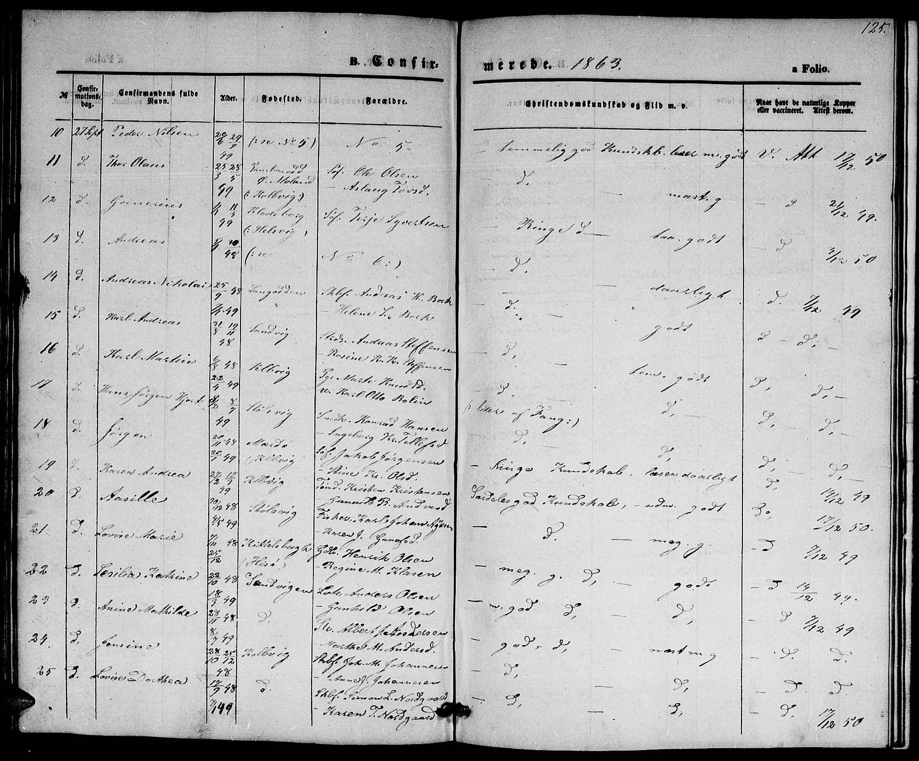 Hisøy sokneprestkontor, SAK/1111-0020/F/Fb/L0001: Parish register (copy) no. B 1, 1849-1872, p. 125