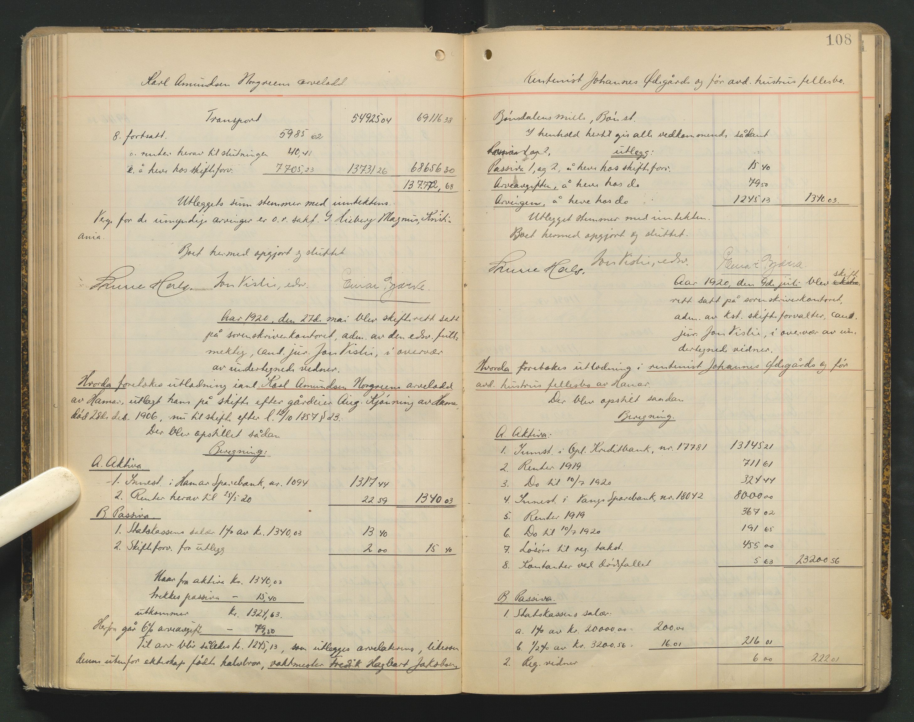 Sør-Hedmark sorenskriveri, AV/SAH-TING-014/J/Ja/Jag/L0002: Skifteutlodningsprotokoll - Hamar by, 1910-1924, p. 108