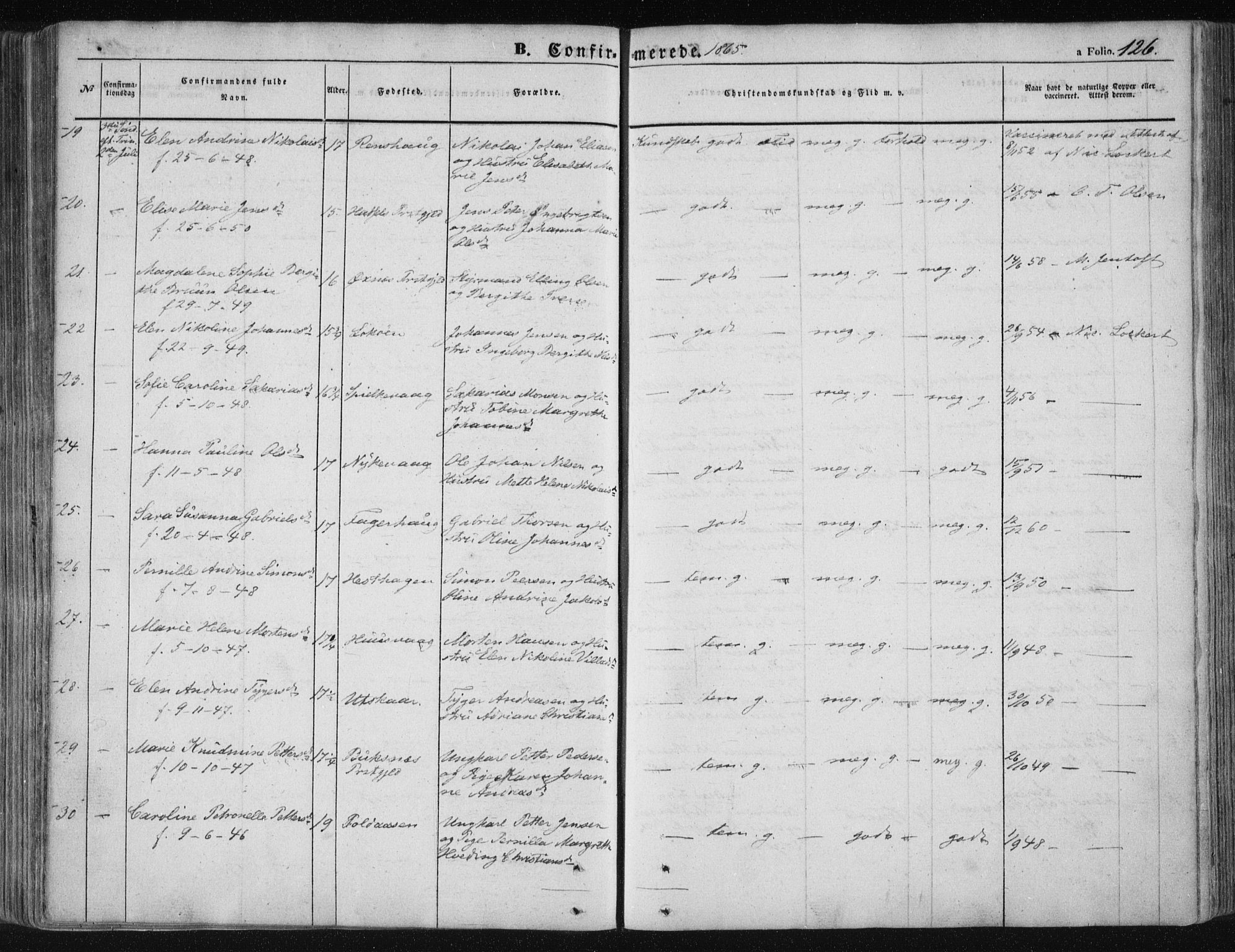 Ministerialprotokoller, klokkerbøker og fødselsregistre - Nordland, AV/SAT-A-1459/891/L1300: Parish register (official) no. 891A05, 1856-1870, p. 126