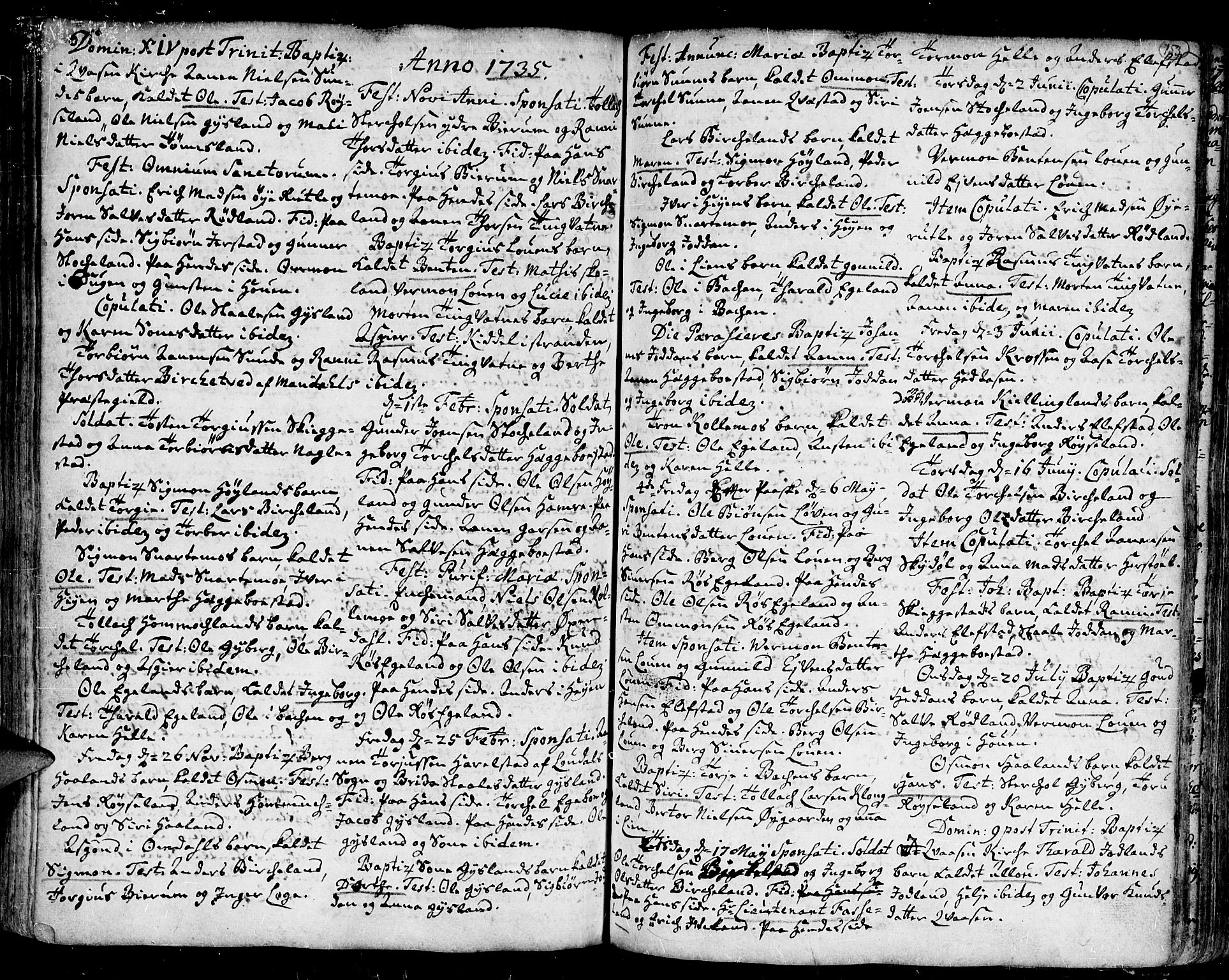 Kvinesdal sokneprestkontor, SAK/1111-0026/F/Fa/Fab/L0001: Parish register (official) no. A 1 /3, 1710-1760, p. 153