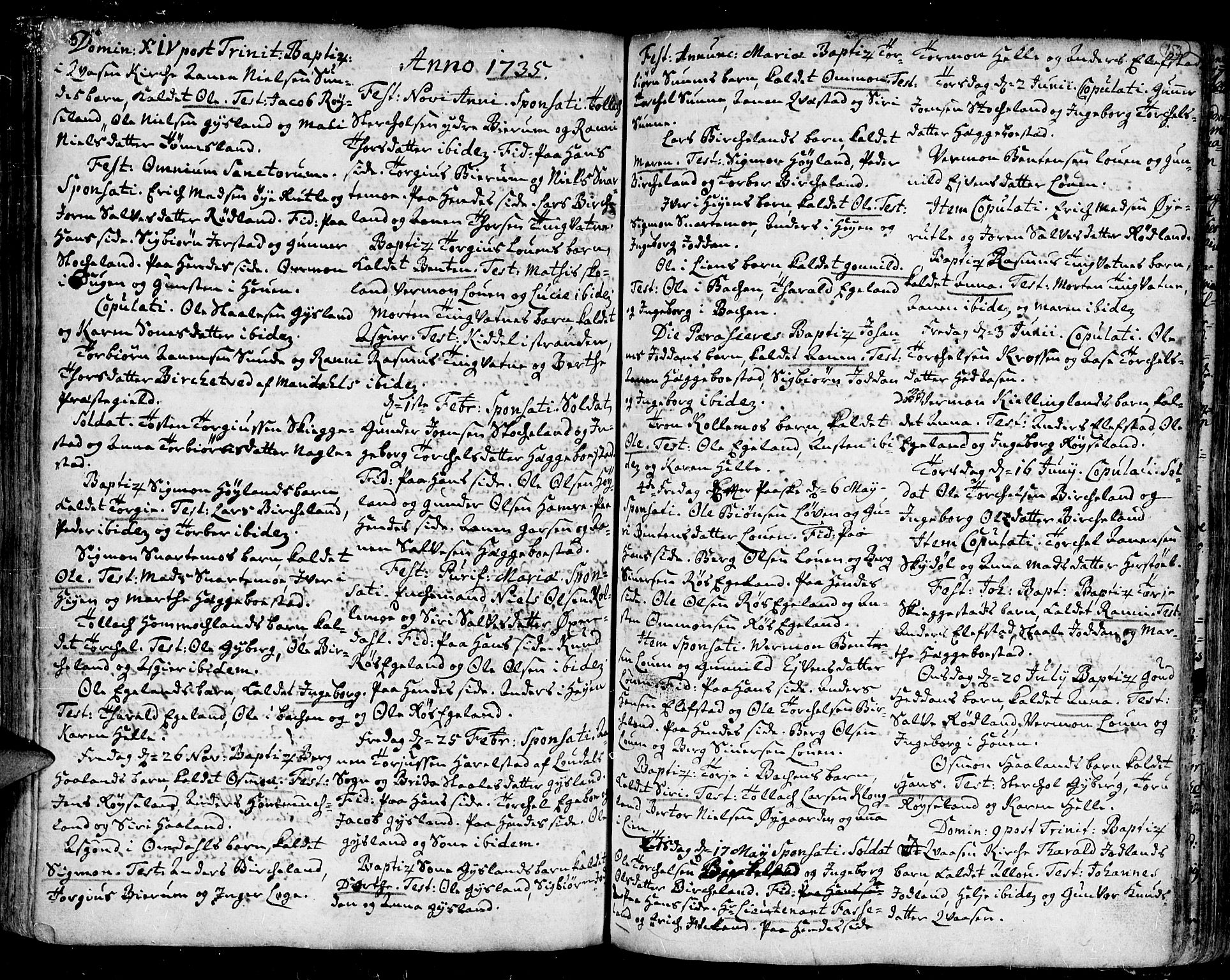Kvinesdal sokneprestkontor, AV/SAK-1111-0026/F/Fa/Fab/L0001: Parish register (official) no. A 1 /3, 1710-1760, p. 153