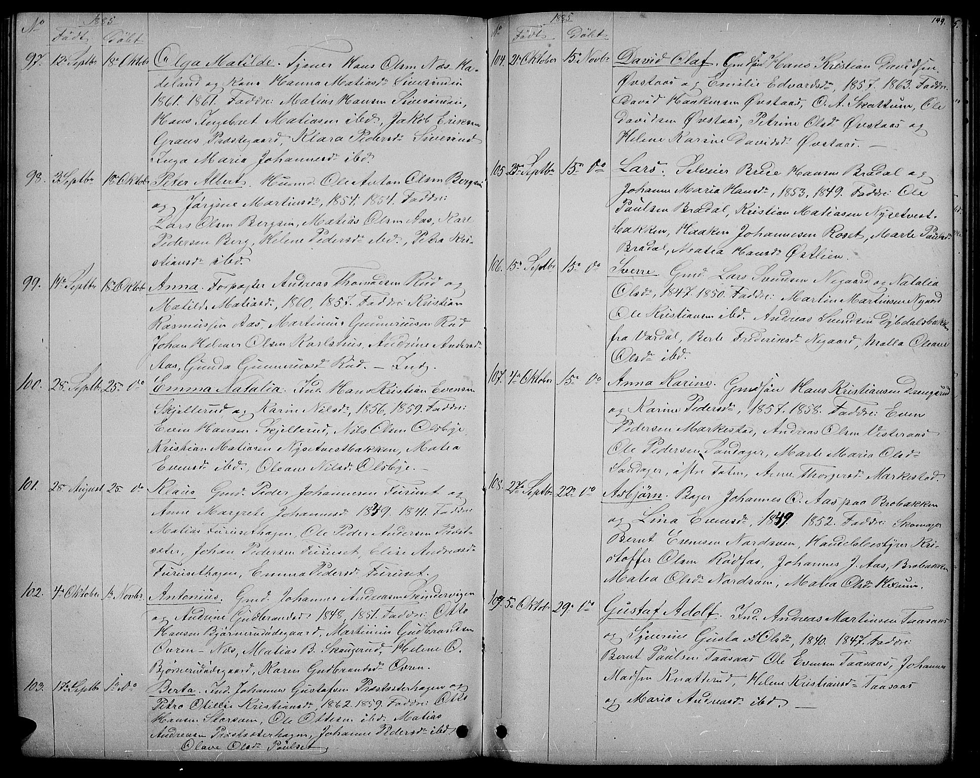 Vestre Toten prestekontor, SAH/PREST-108/H/Ha/Hab/L0006: Parish register (copy) no. 6, 1870-1887, p. 149